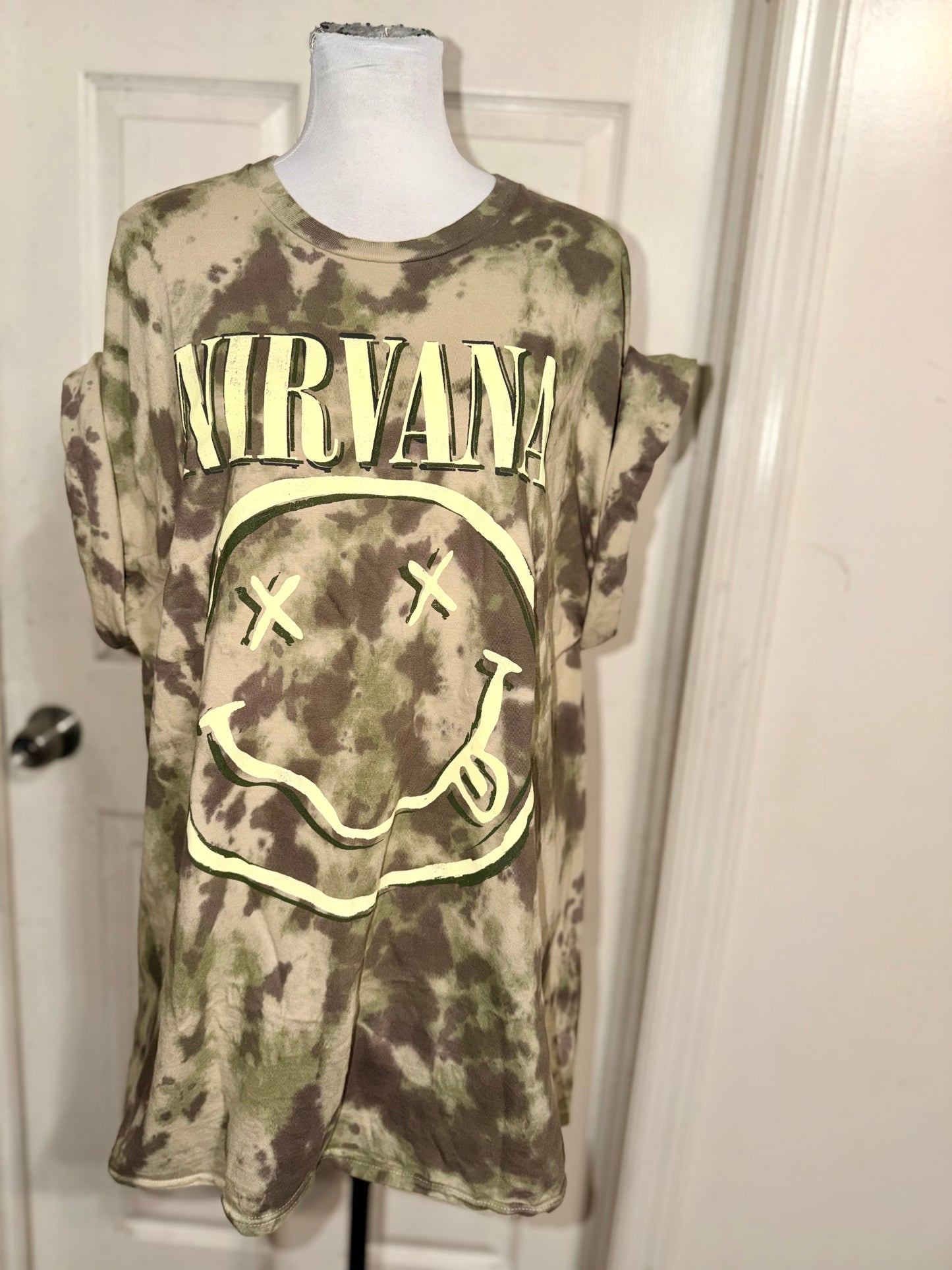 Nirvana Camouflage Oversized Distressed Tee