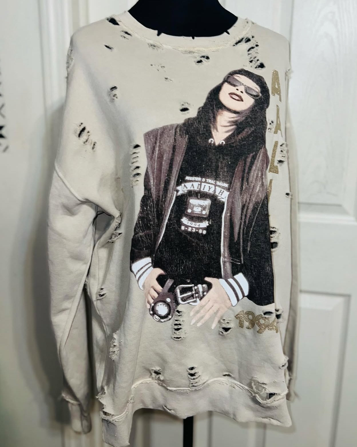 Aaliyah Oversized Distressed Sweatshirt