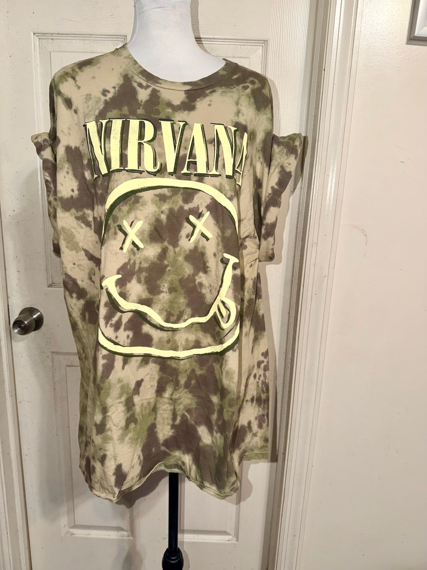 Nirvana Camouflage Oversized Distressed Tee