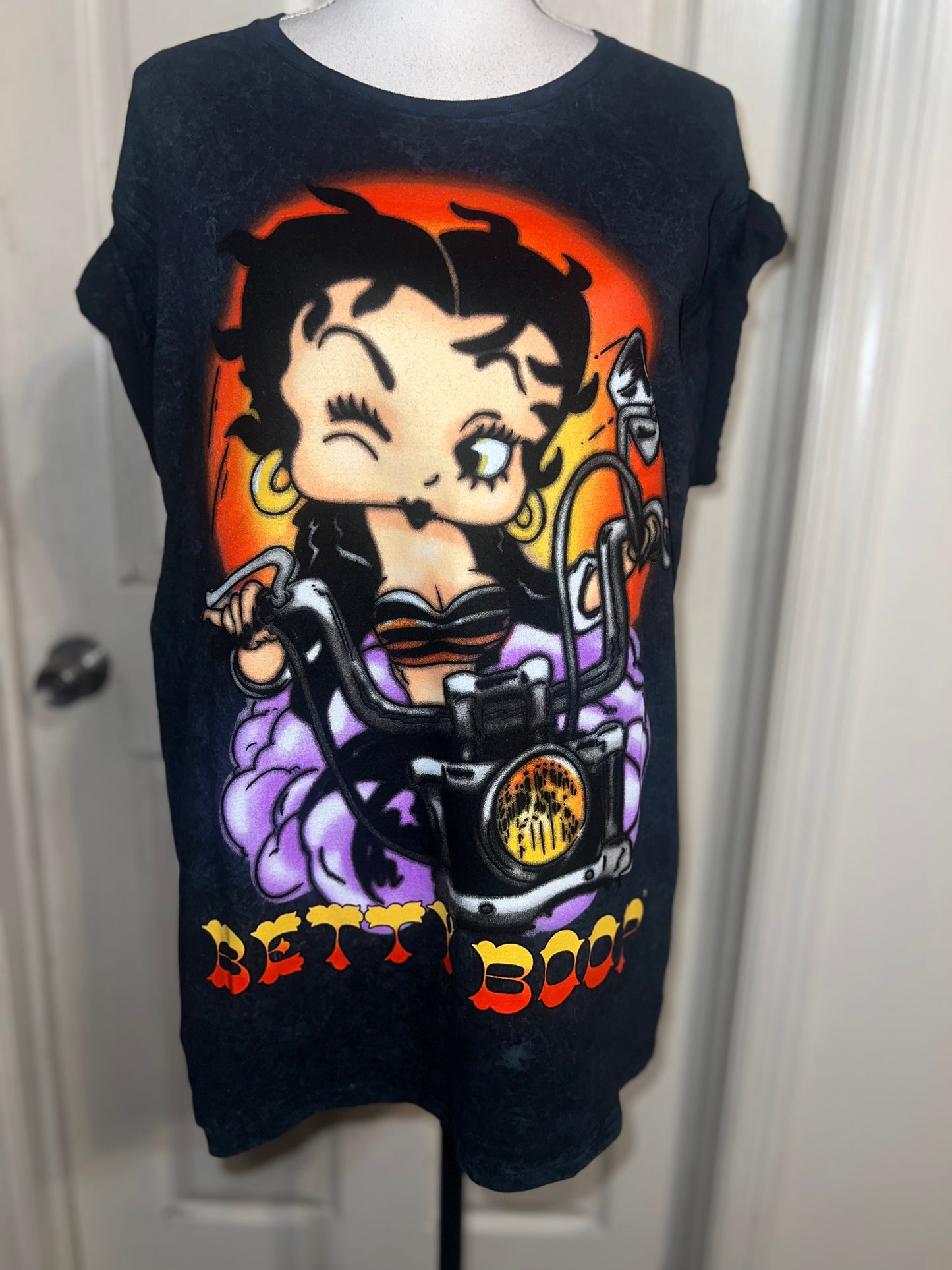 Betty Boop Motorcycle Oversized Distressed Tee