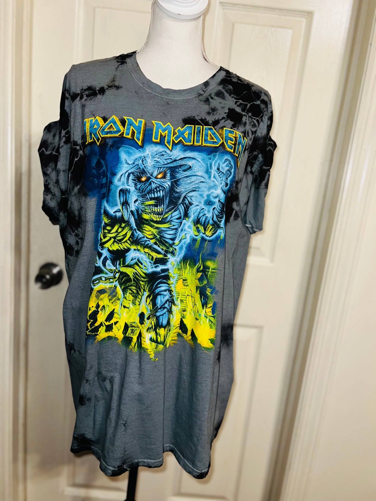 Iron Maiden Tie Dyed Distressed Oversized Tee