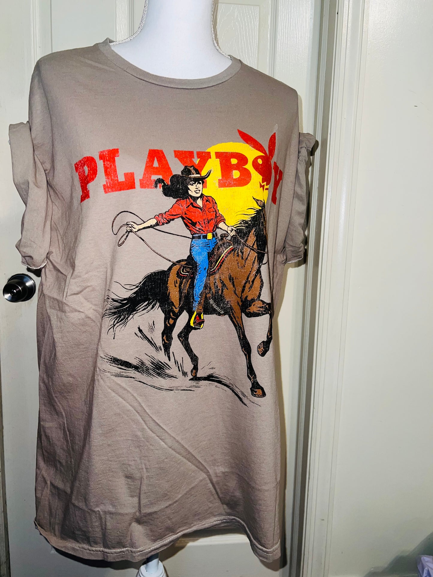 Playboy Cowgirl Oversized Distressed Tee