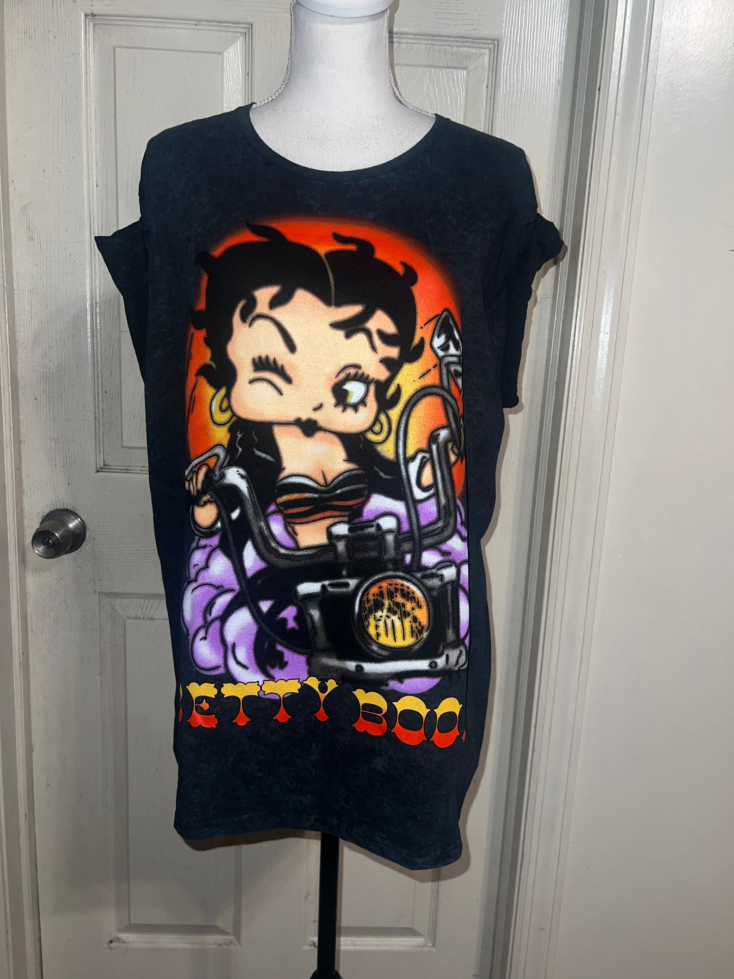 Betty Boop Motorcycle Oversized Distressed Tee