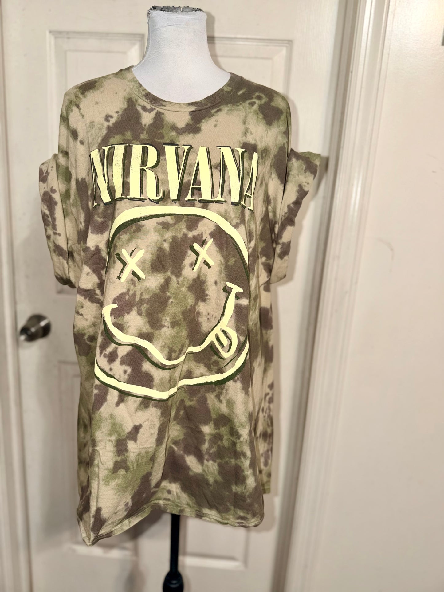 Nirvana Camouflage Oversized Distressed Tee