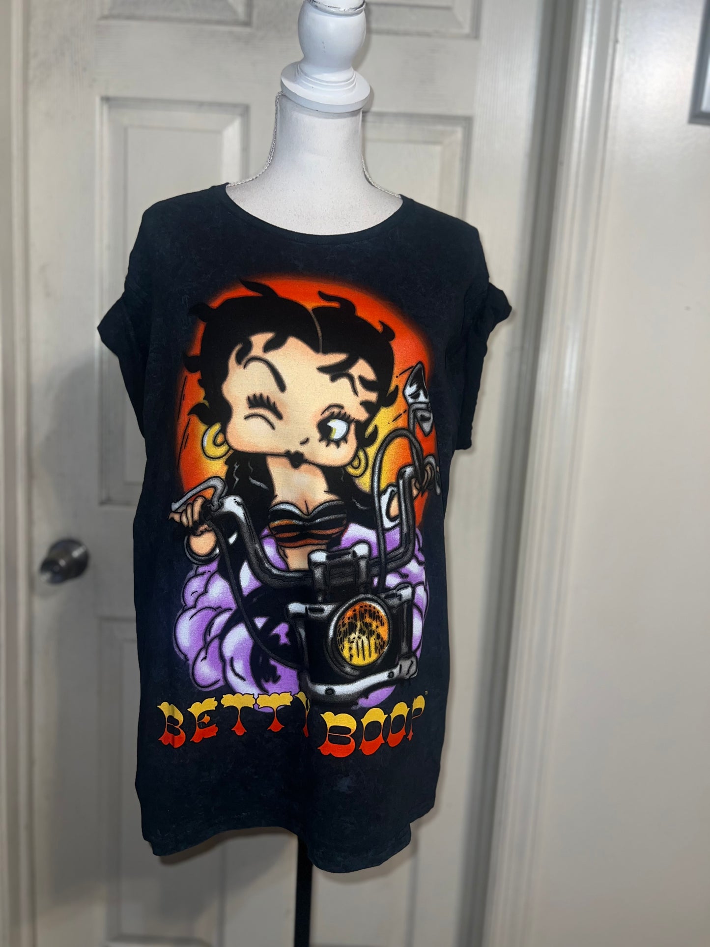 Betty Boop Motorcycle Oversized Distressed Tee