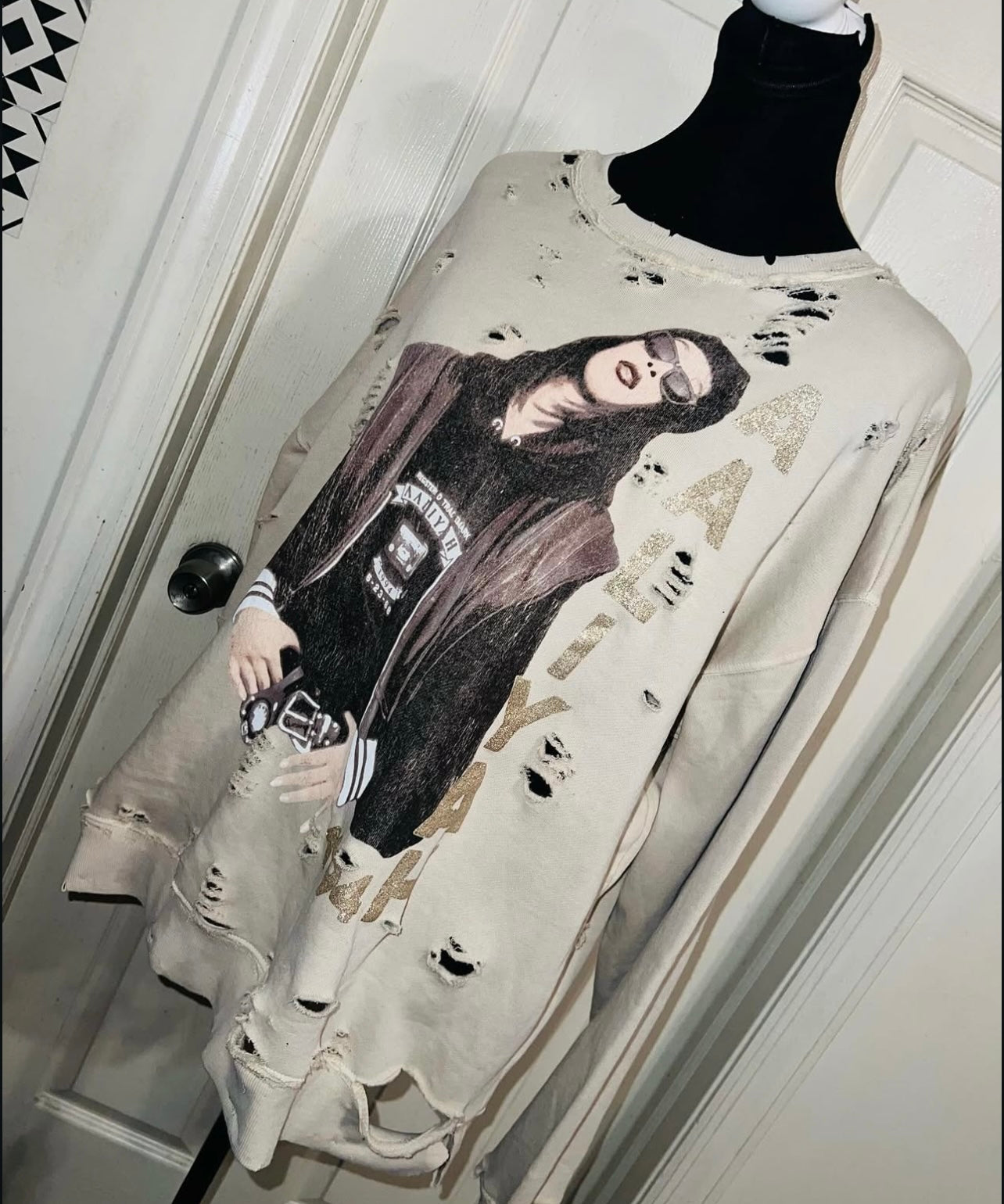 Aaliyah Oversized Distressed Sweatshirt