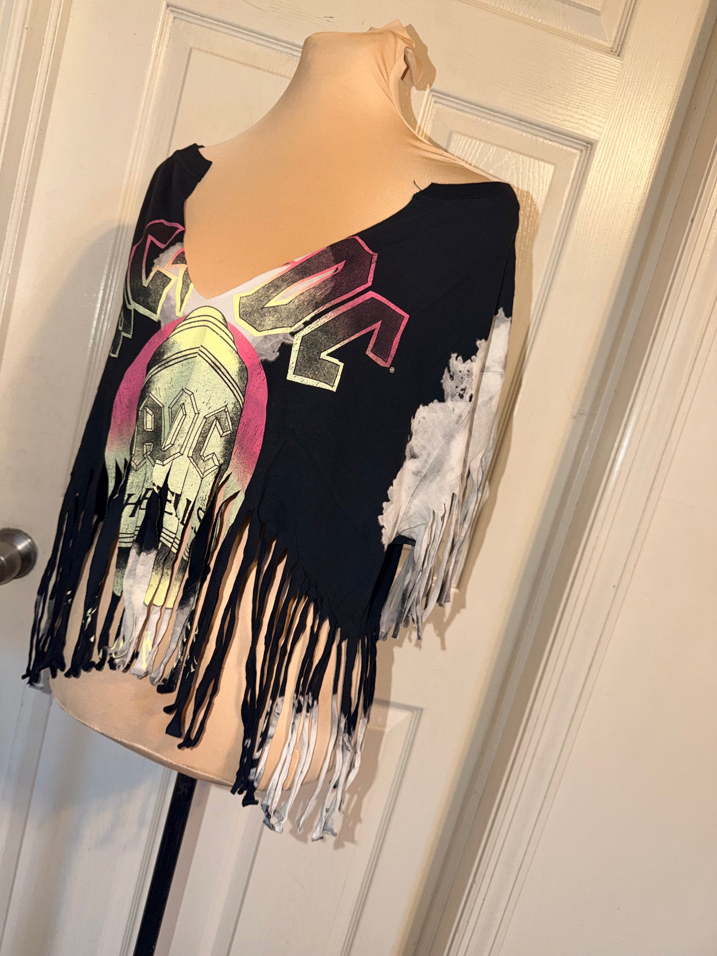AC/DC Oversized Distressed Fringed Tee
