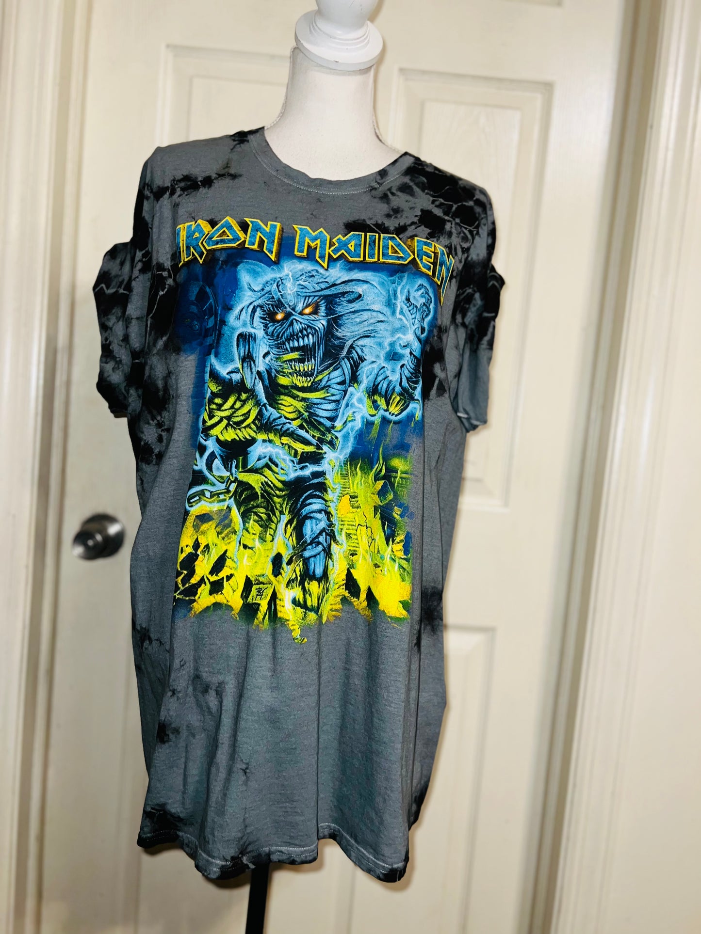 Iron Maiden Tie Dyed Distressed Oversized Tee