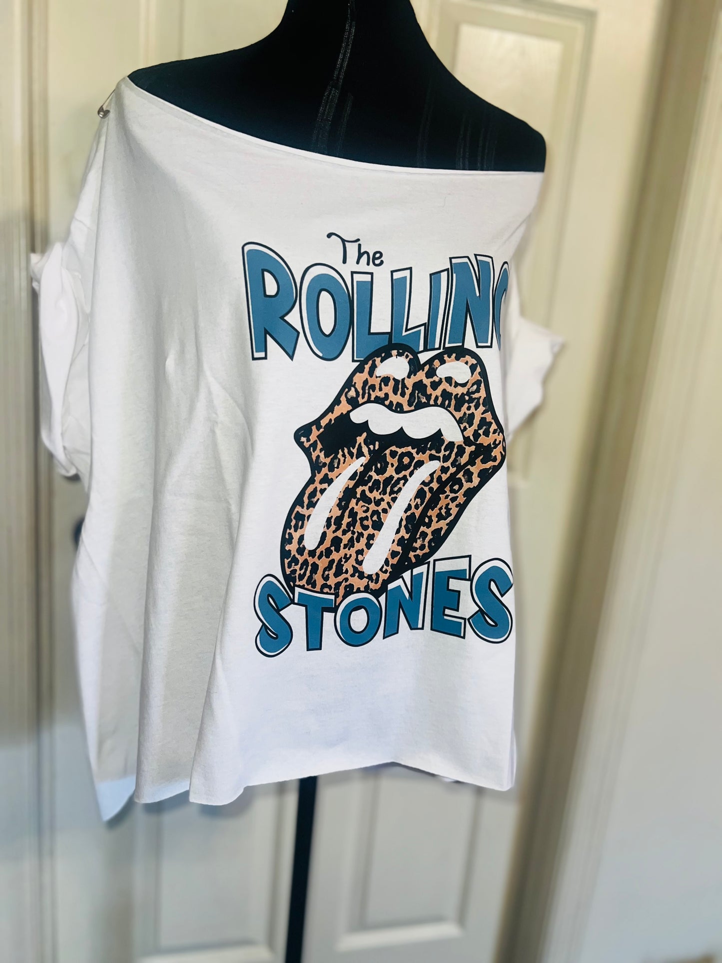 Rolling Stones Off The Shoulder Oversized Distressed Tee