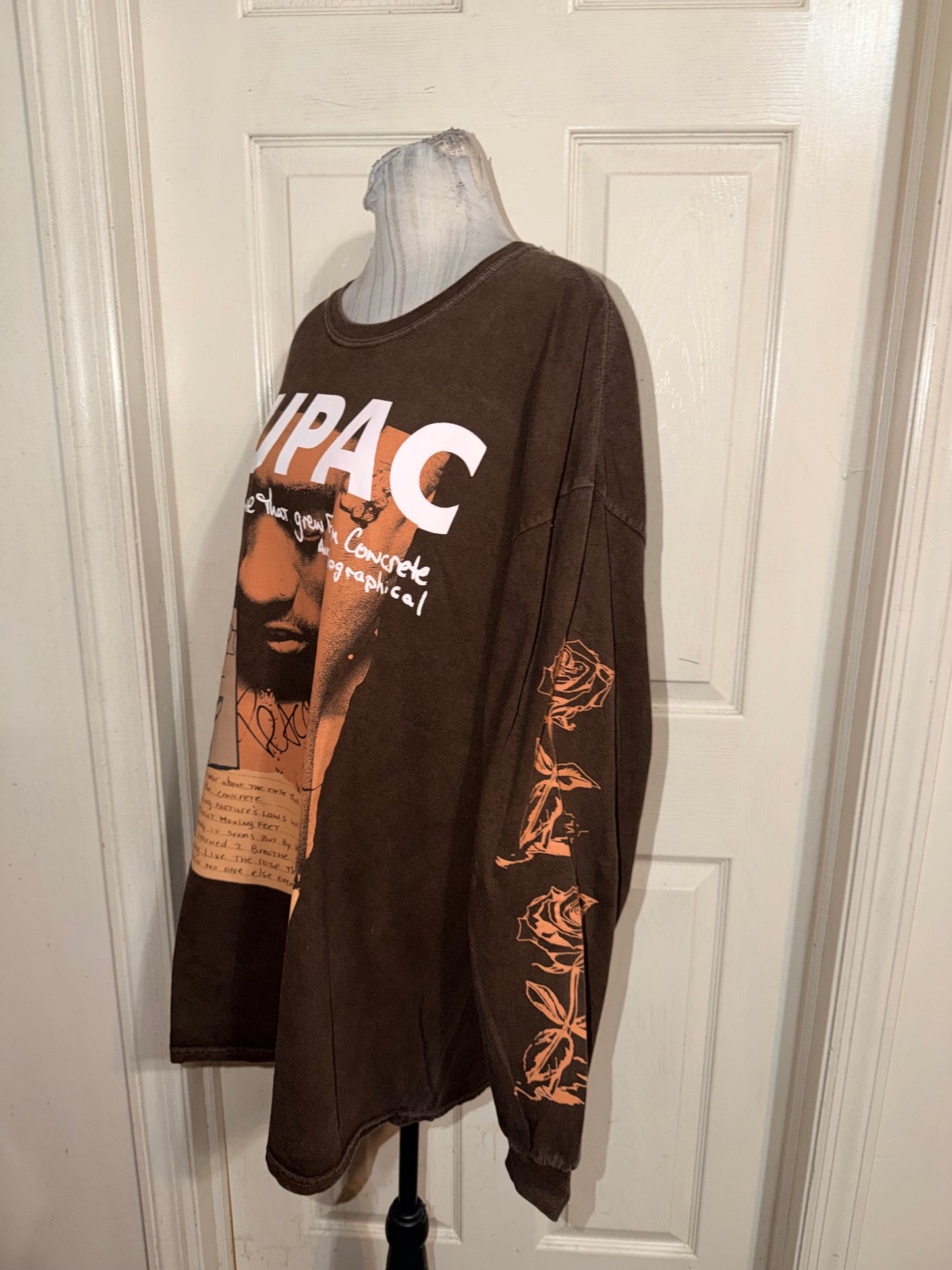 Tupac Oversized Distressed Long Sleeve Tee