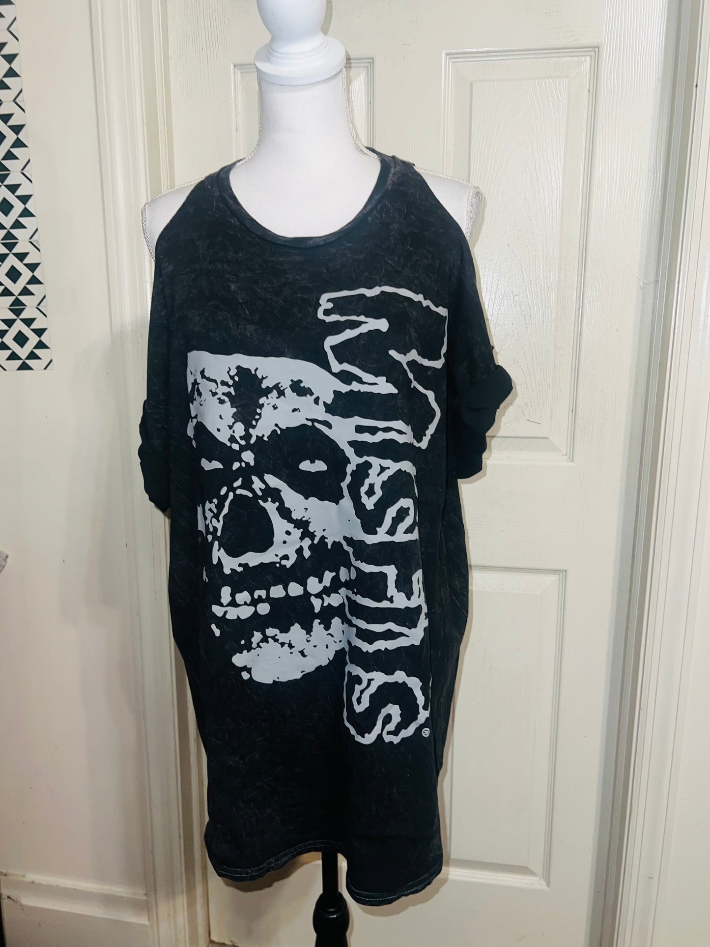 Misfits Shoulder Cut Out Oversized Distressed Tee