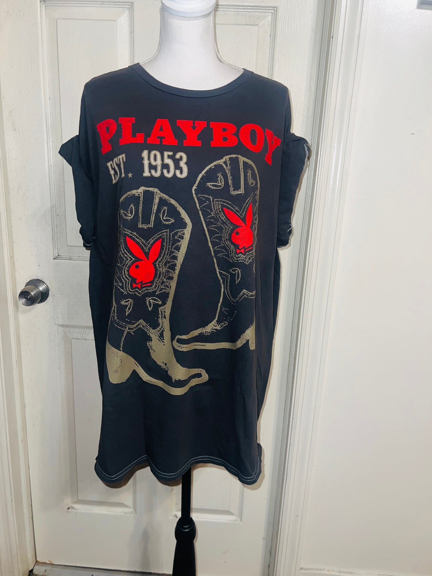 Playboy Cowboy Oversized Distressed Tee