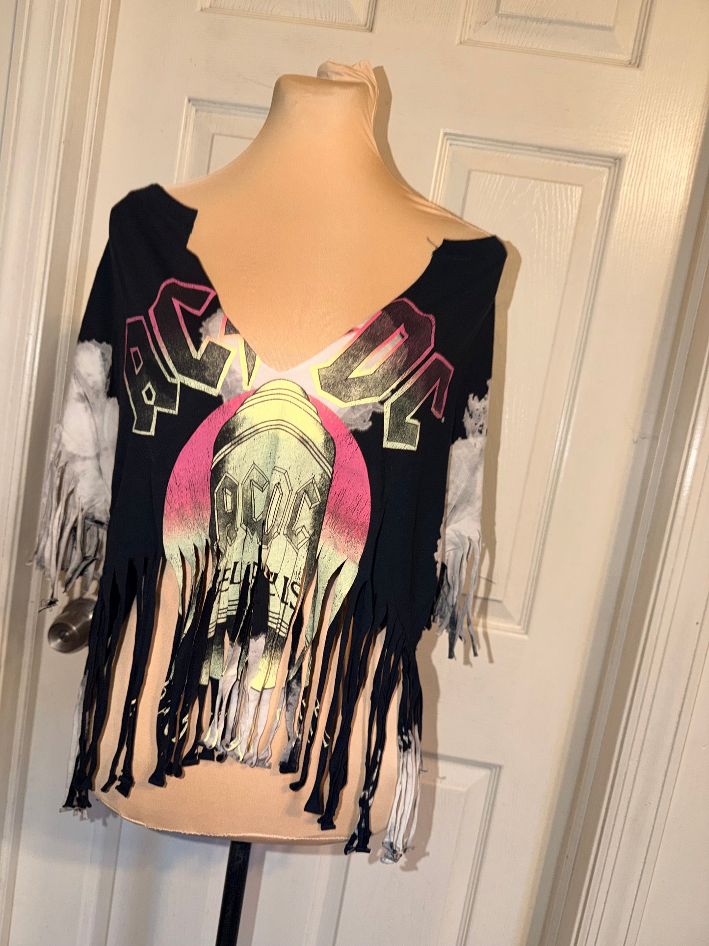 AC/DC Oversized Distressed Fringed Tee