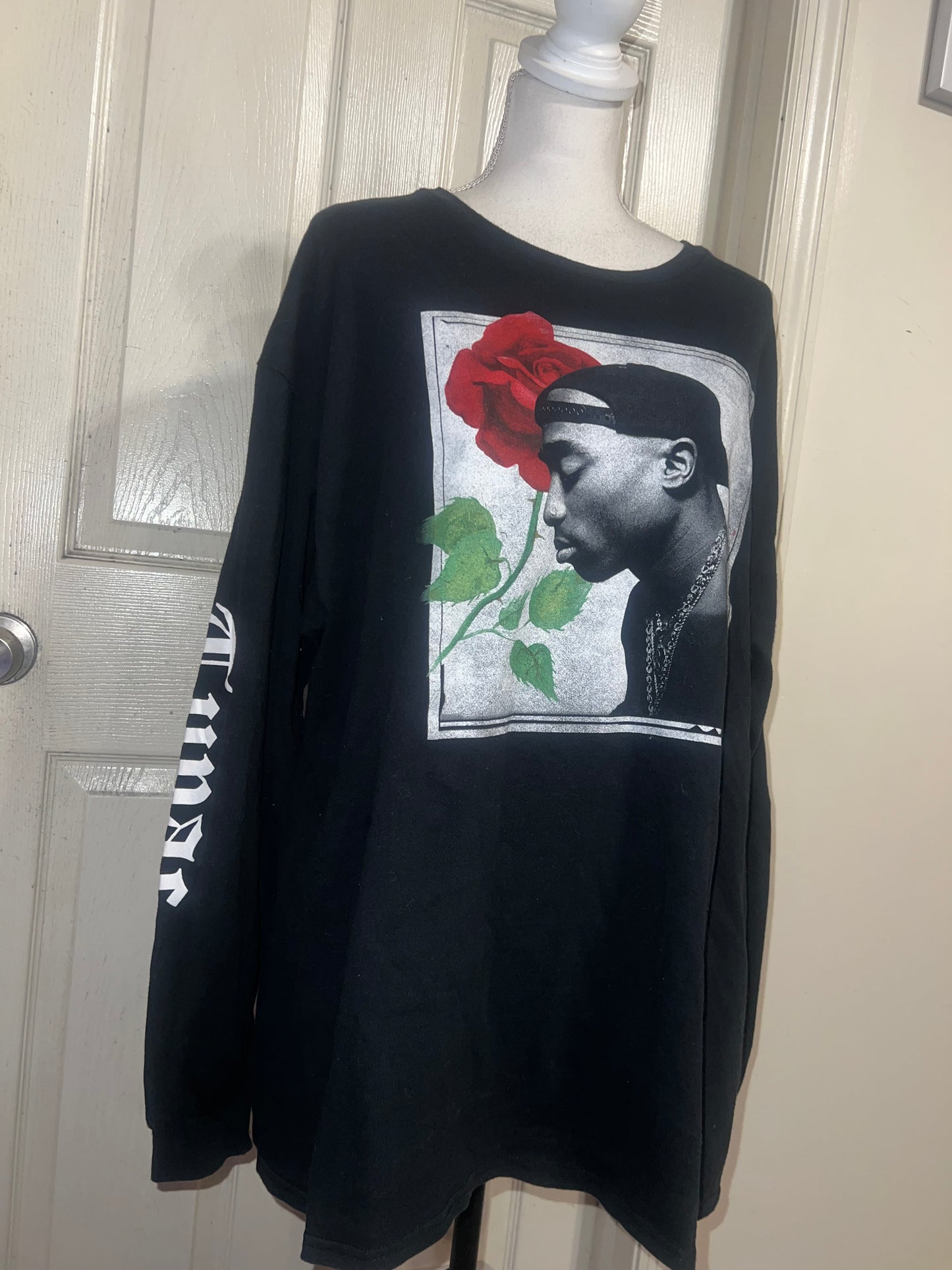 Tupac Oversized Distressed Long Sleeve Tee