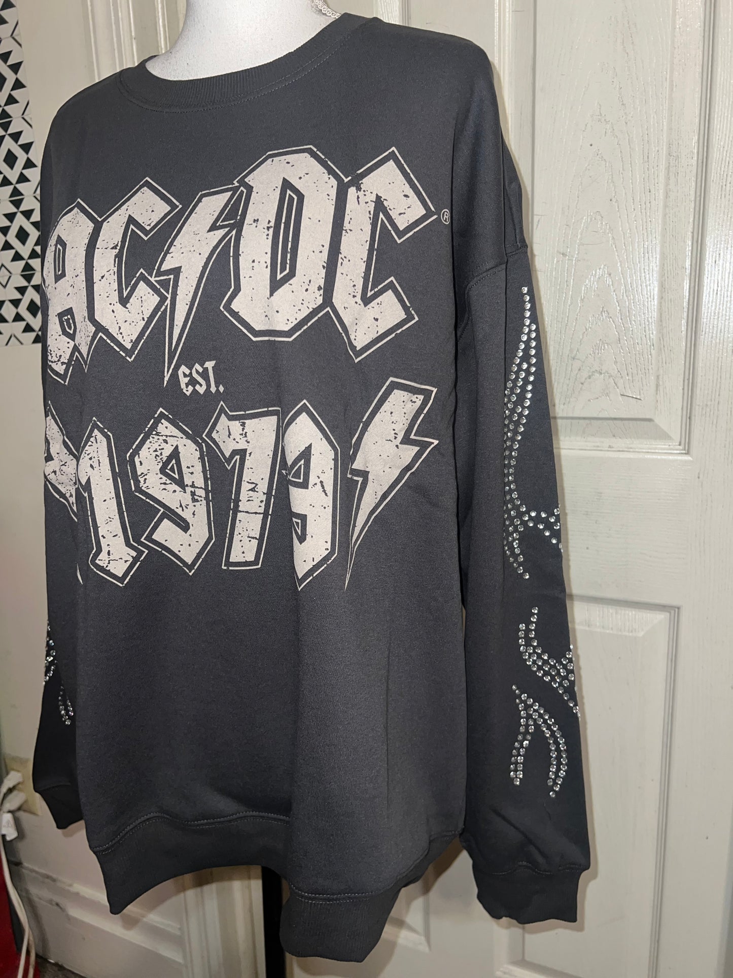 AC/DC Oversized Distressed Sweatshirt