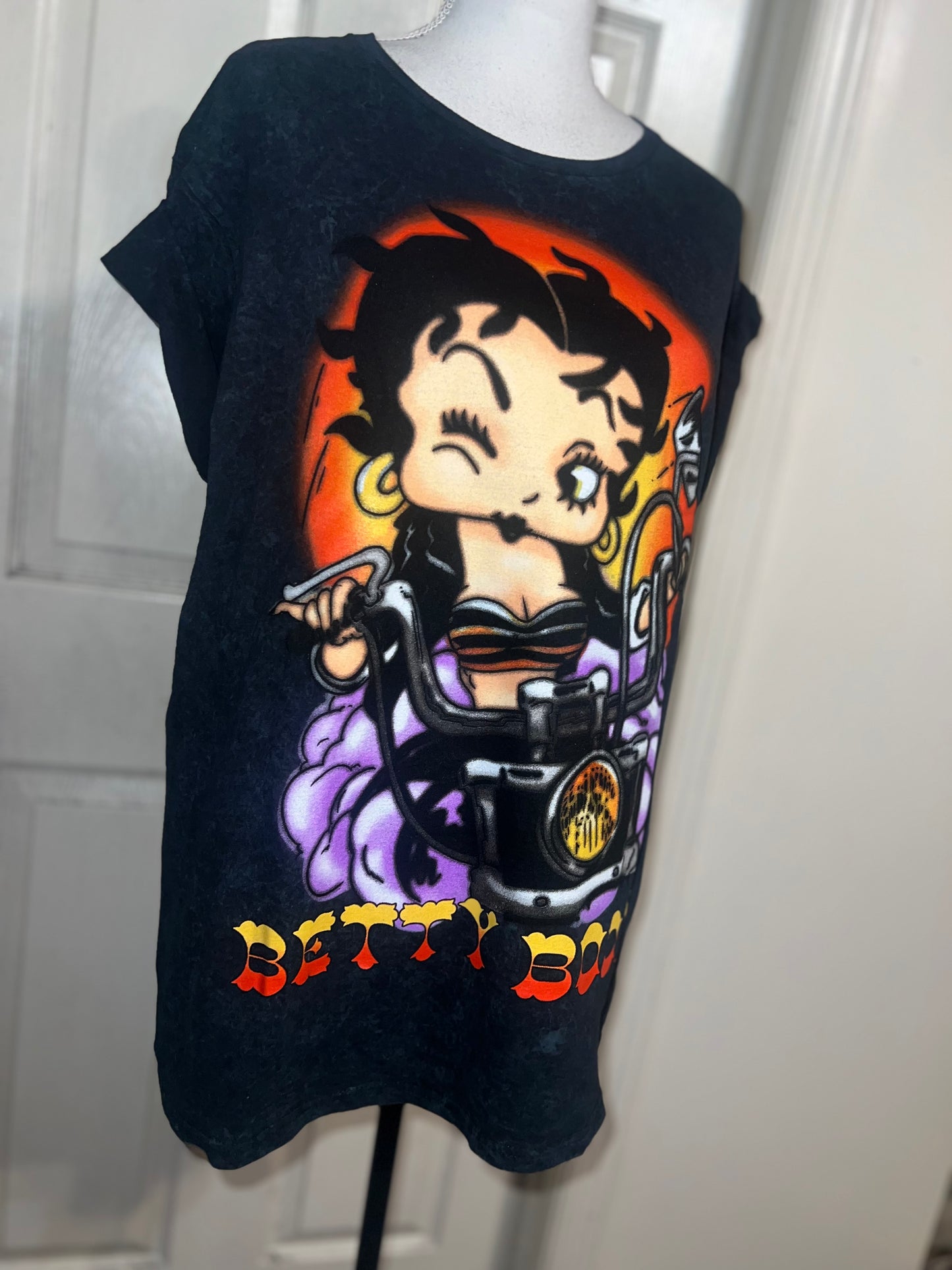 Betty Boop Motorcycle Oversized Distressed Tee