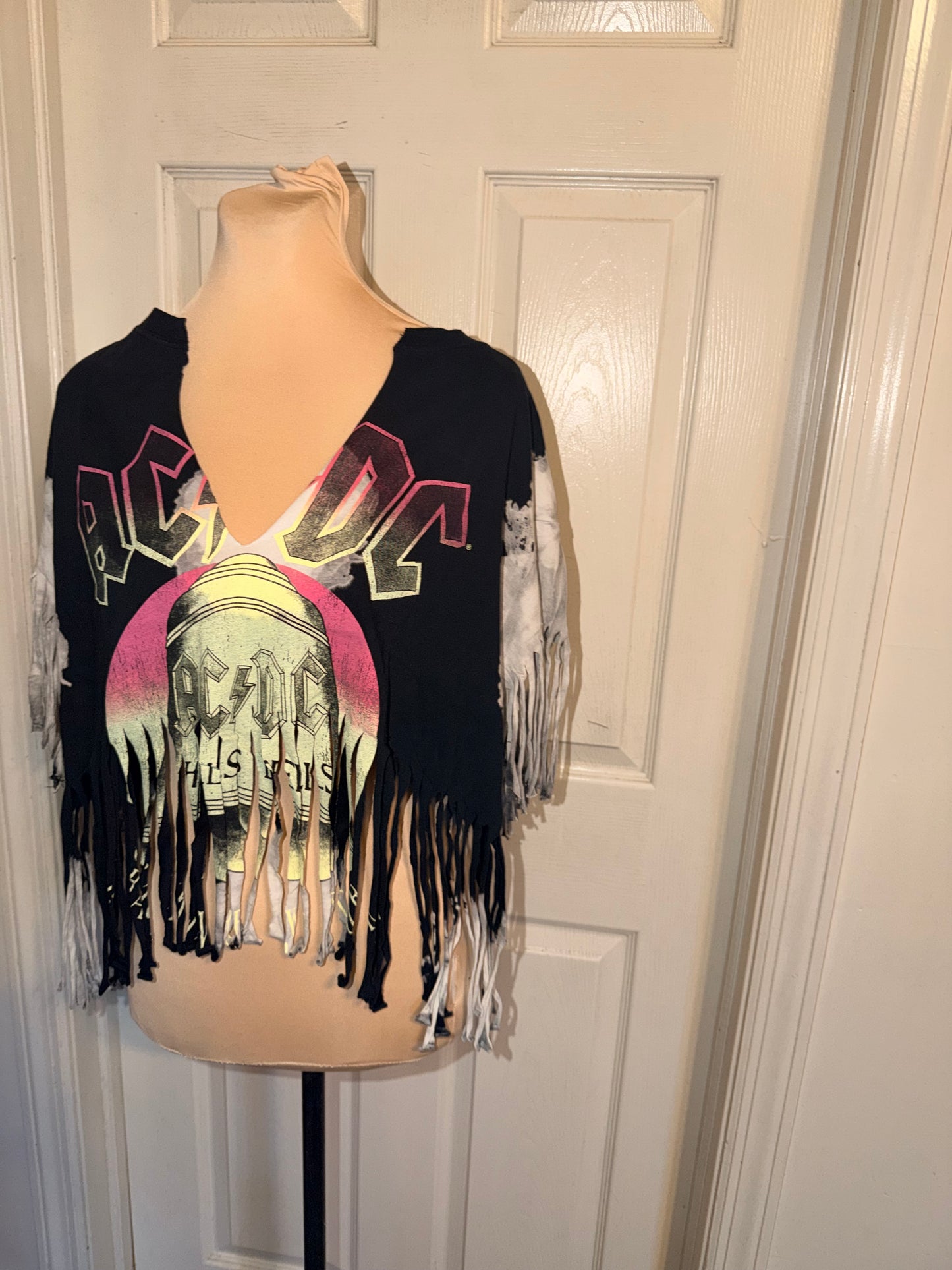 AC/DC Oversized Distressed Fringed Tee