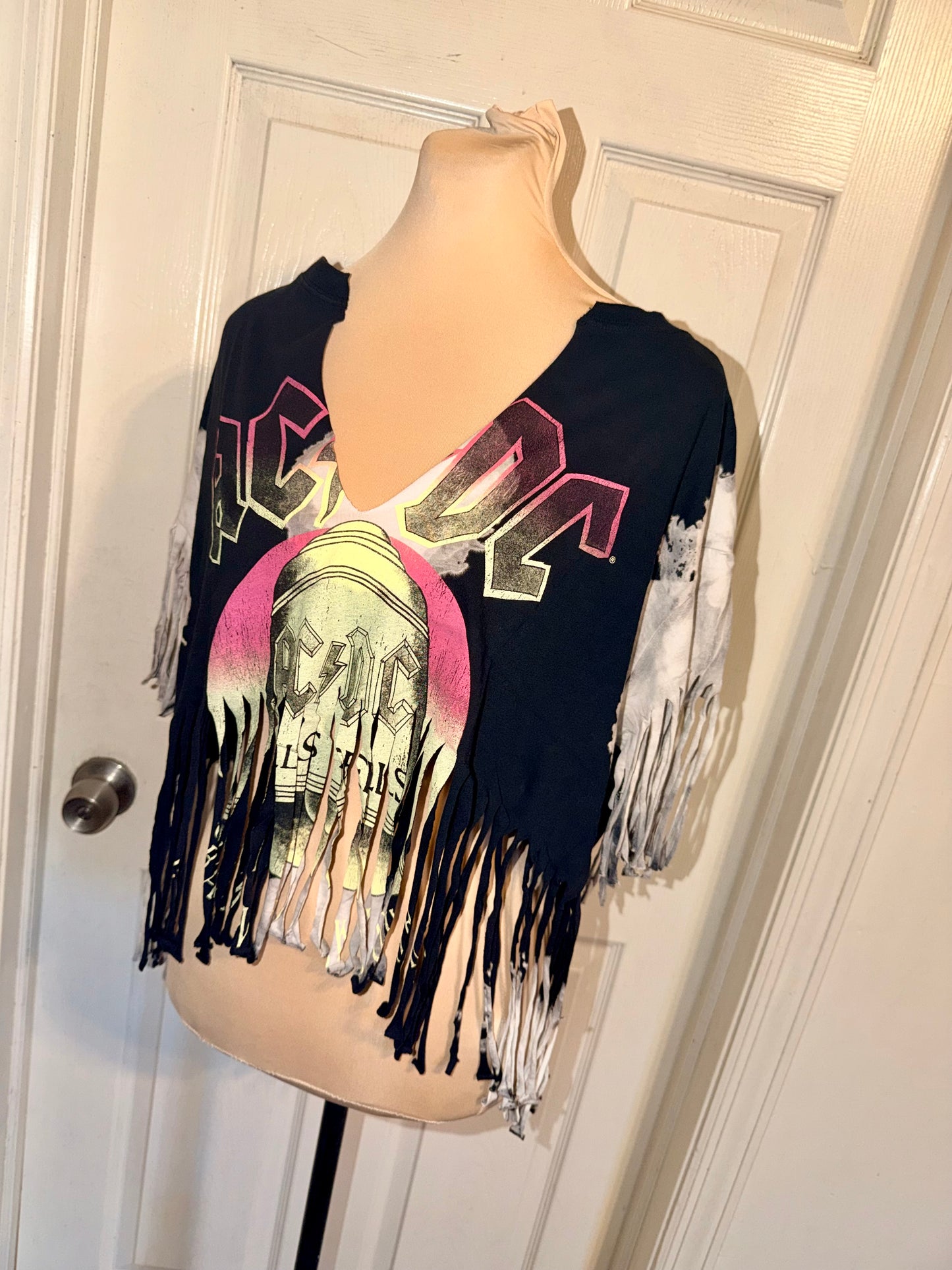 AC/DC Oversized Distressed Fringed Tee