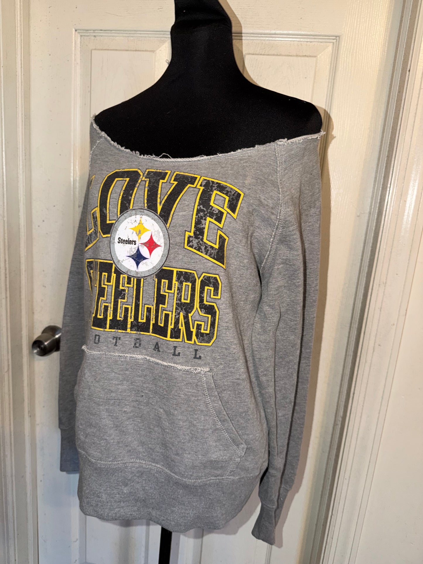 Pittsburgh Steelers Off The Shoulder Oversized Distressed Sweatshirt