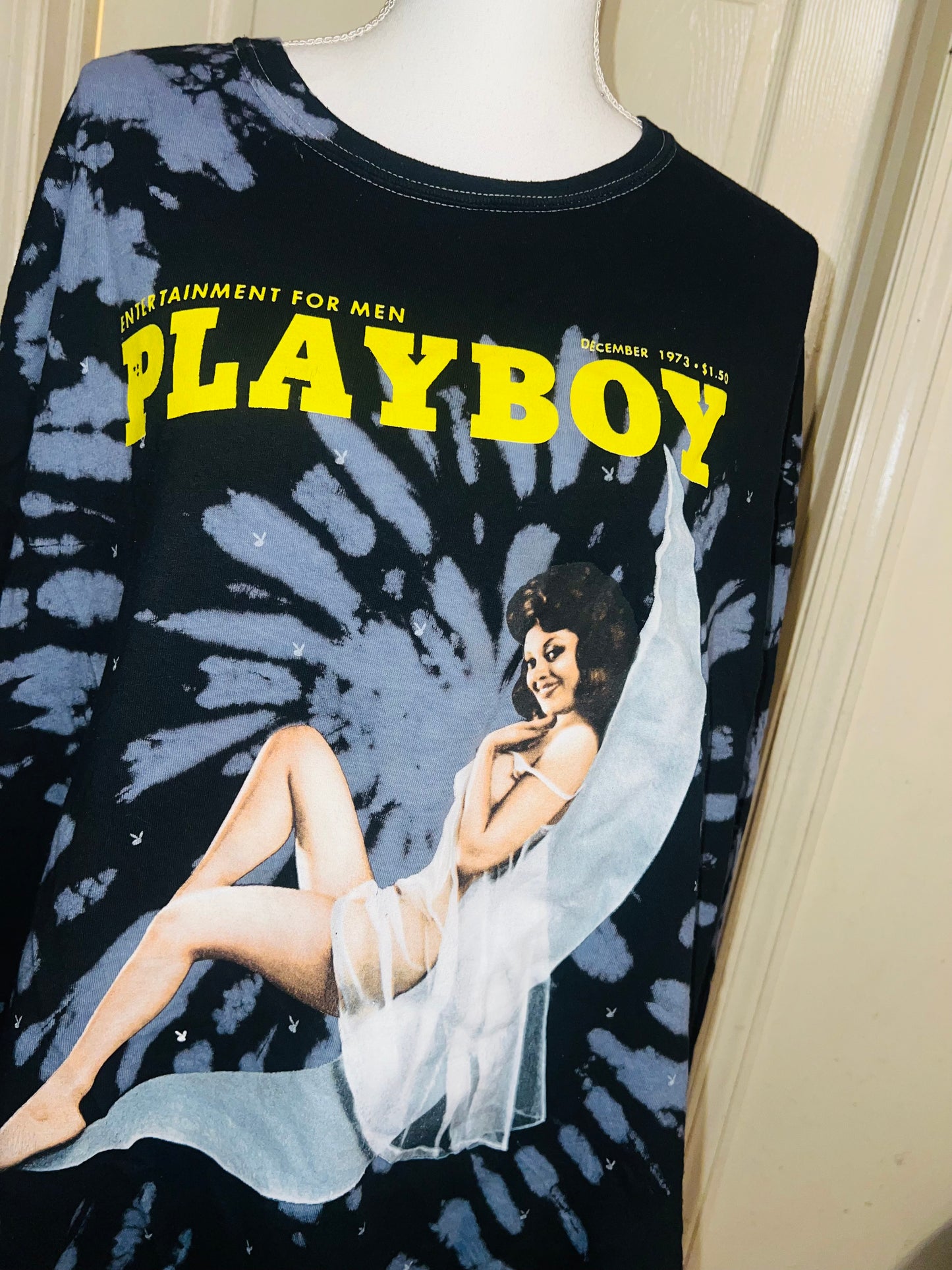 Playboy Oversized Distressed Long Sleeve Tee