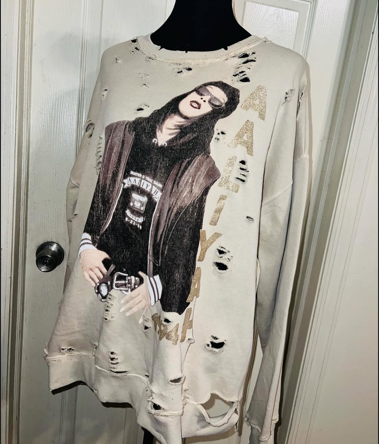 Aaliyah Oversized Distressed Sweatshirt