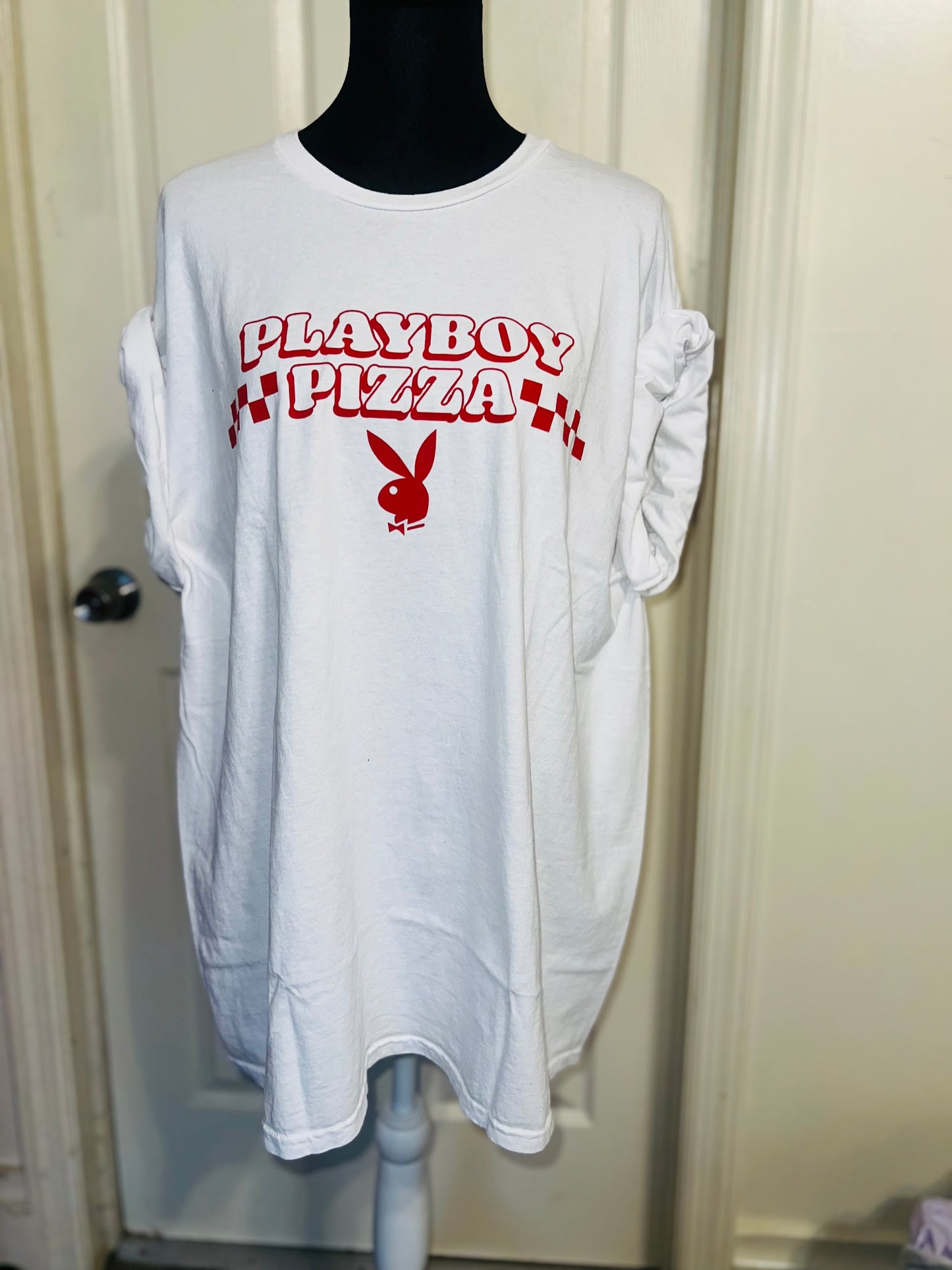 Playboy Pizza Double Sided Distressed Tee