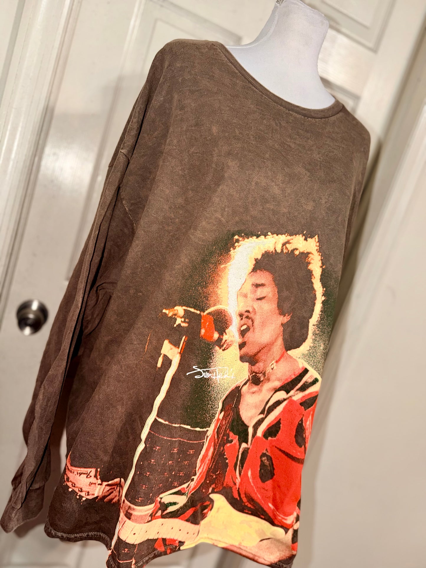 Jimi Hendrix Oversized Distressed Long Sleeve Tee