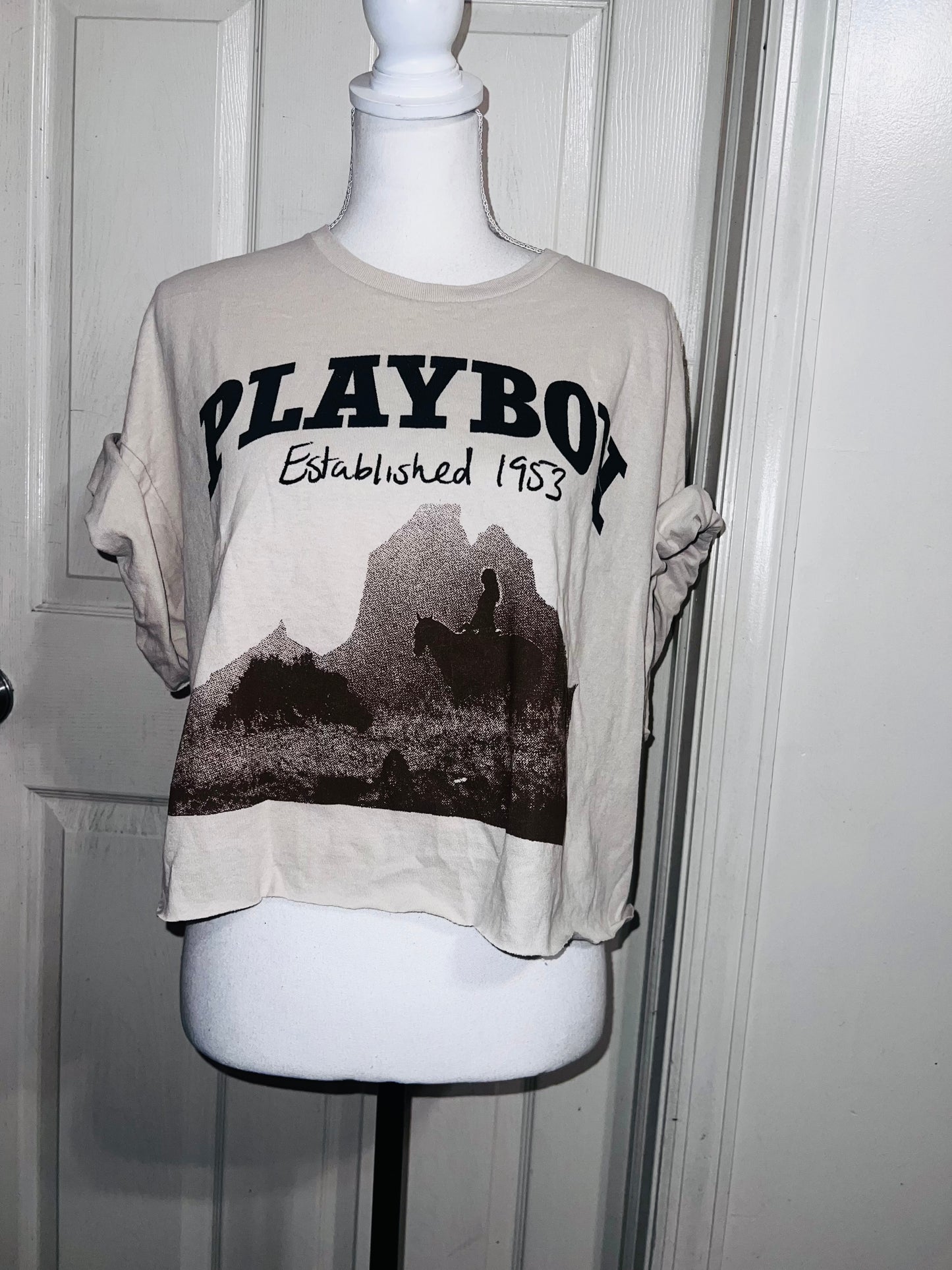 Playboy Oversized Distressed Cropped Tee