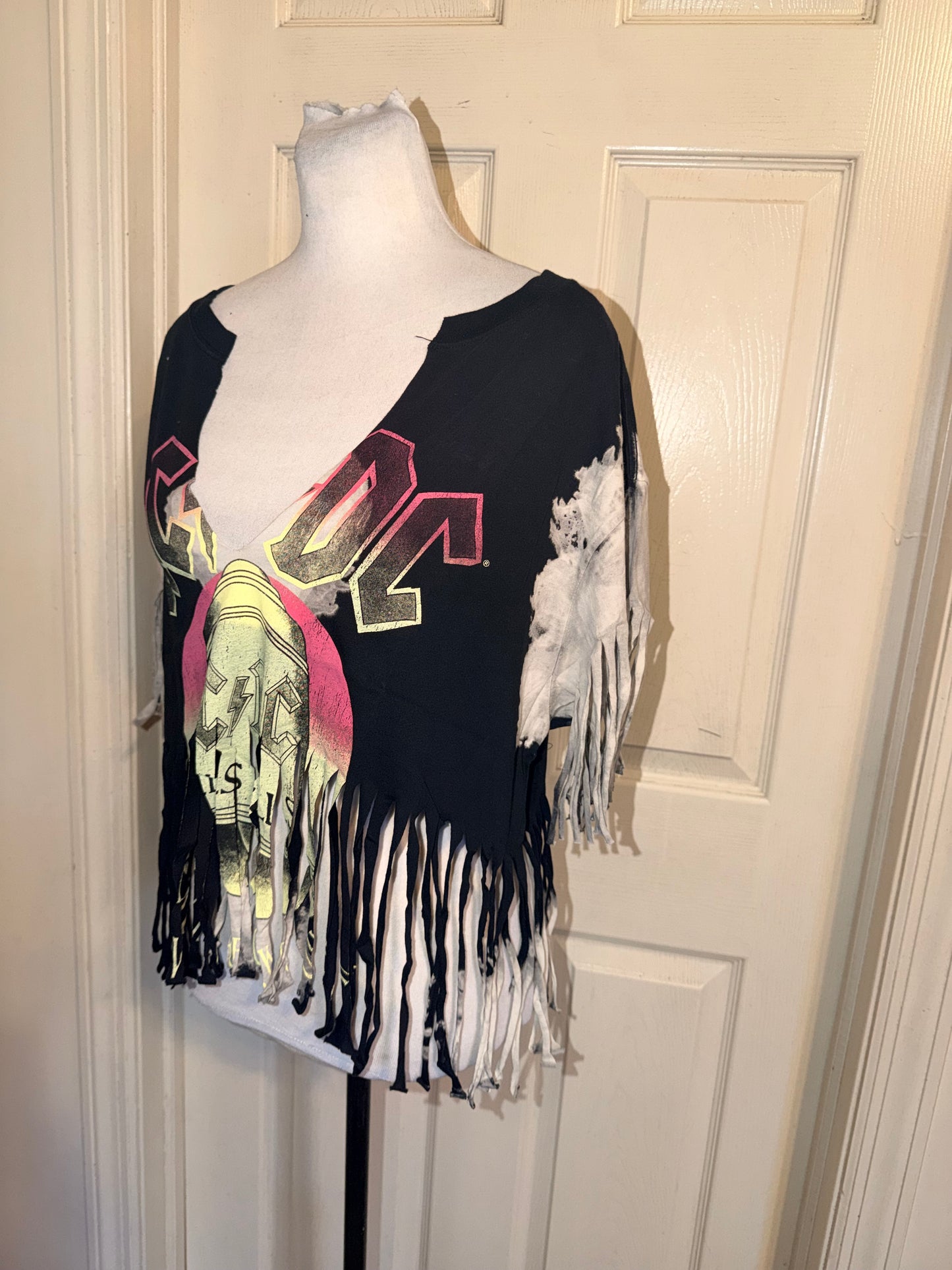 AC/DC Oversized Distressed Fringed Tee