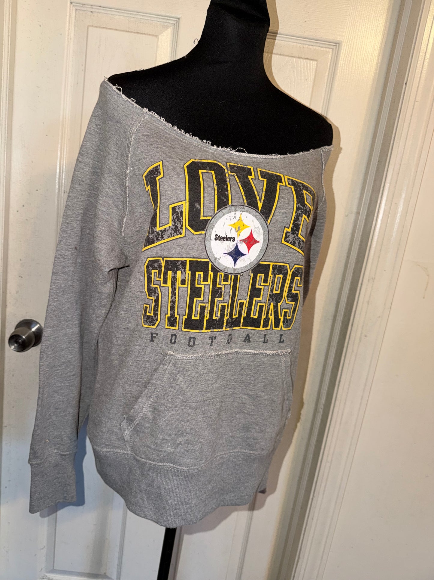 Pittsburgh Steelers Off The Shoulder Oversized Distressed Sweatshirt