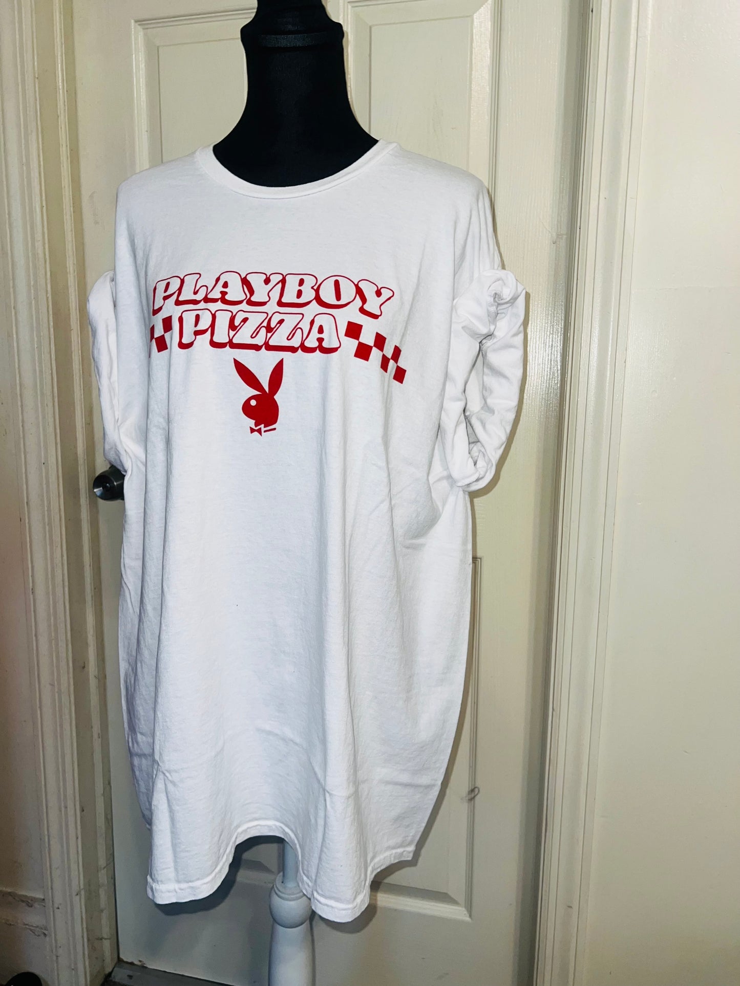 Playboy Pizza Double Sided Distressed Tee