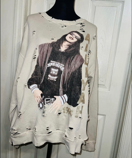 Aaliyah Oversized Distressed Sweatshirt
