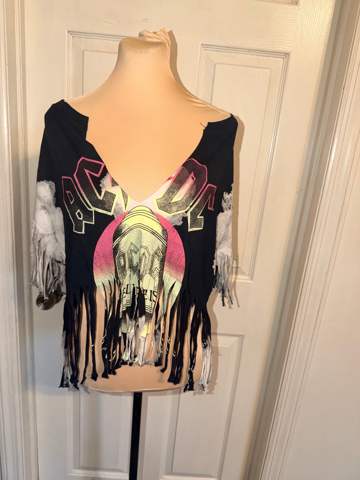 AC/DC Oversized Distressed Fringed Tee
