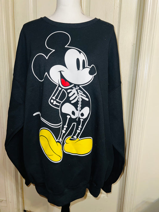 Mickey Mouse Skeleton Oversized Distressed Sweatshirt