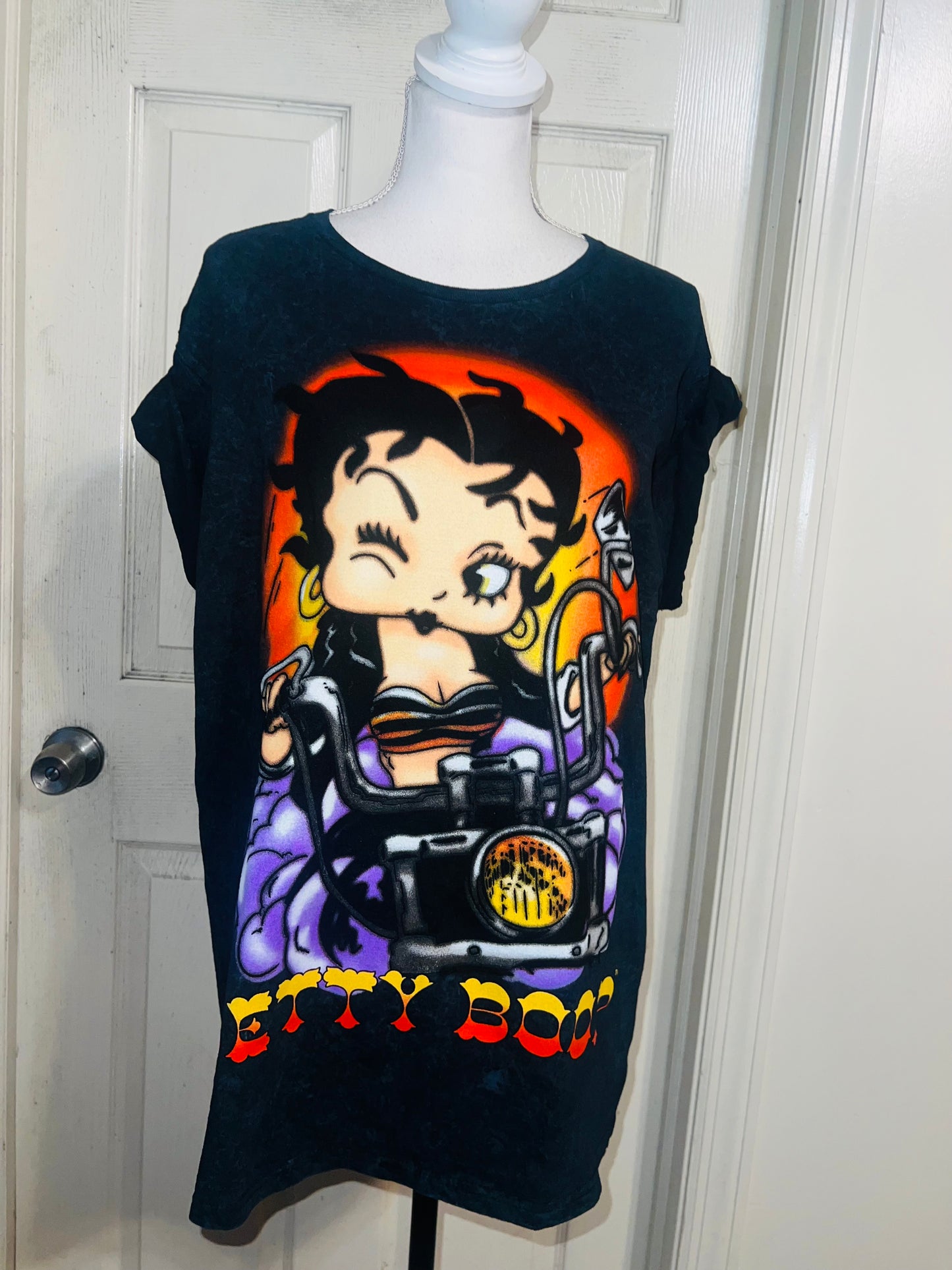 Betty Boop Motorcycle Oversized Distressed Tee