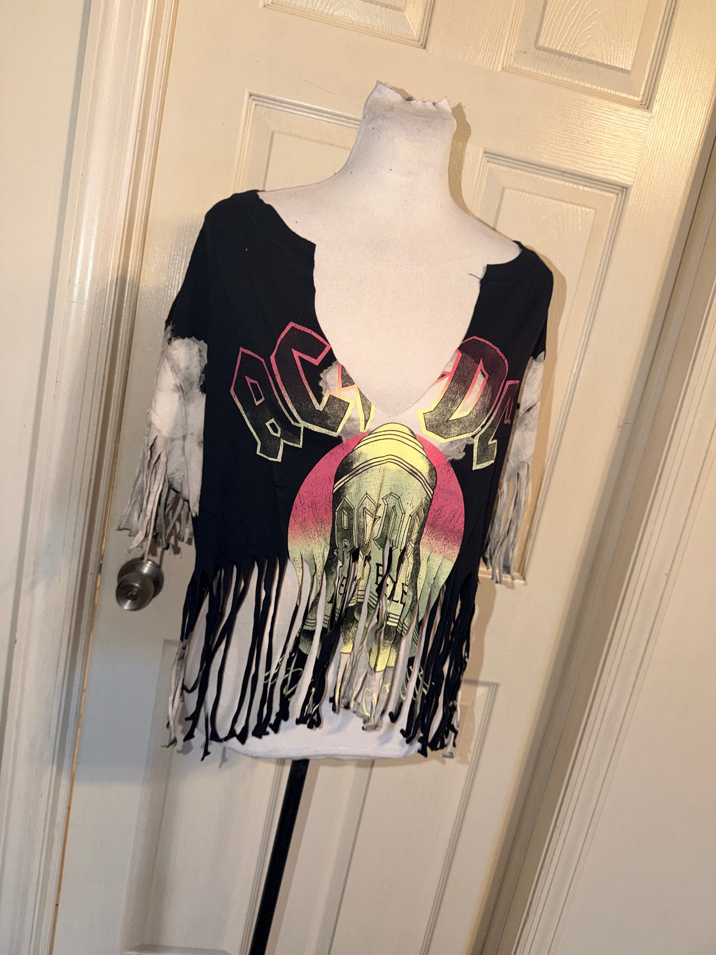 AC/DC Oversized Distressed Fringed Tee