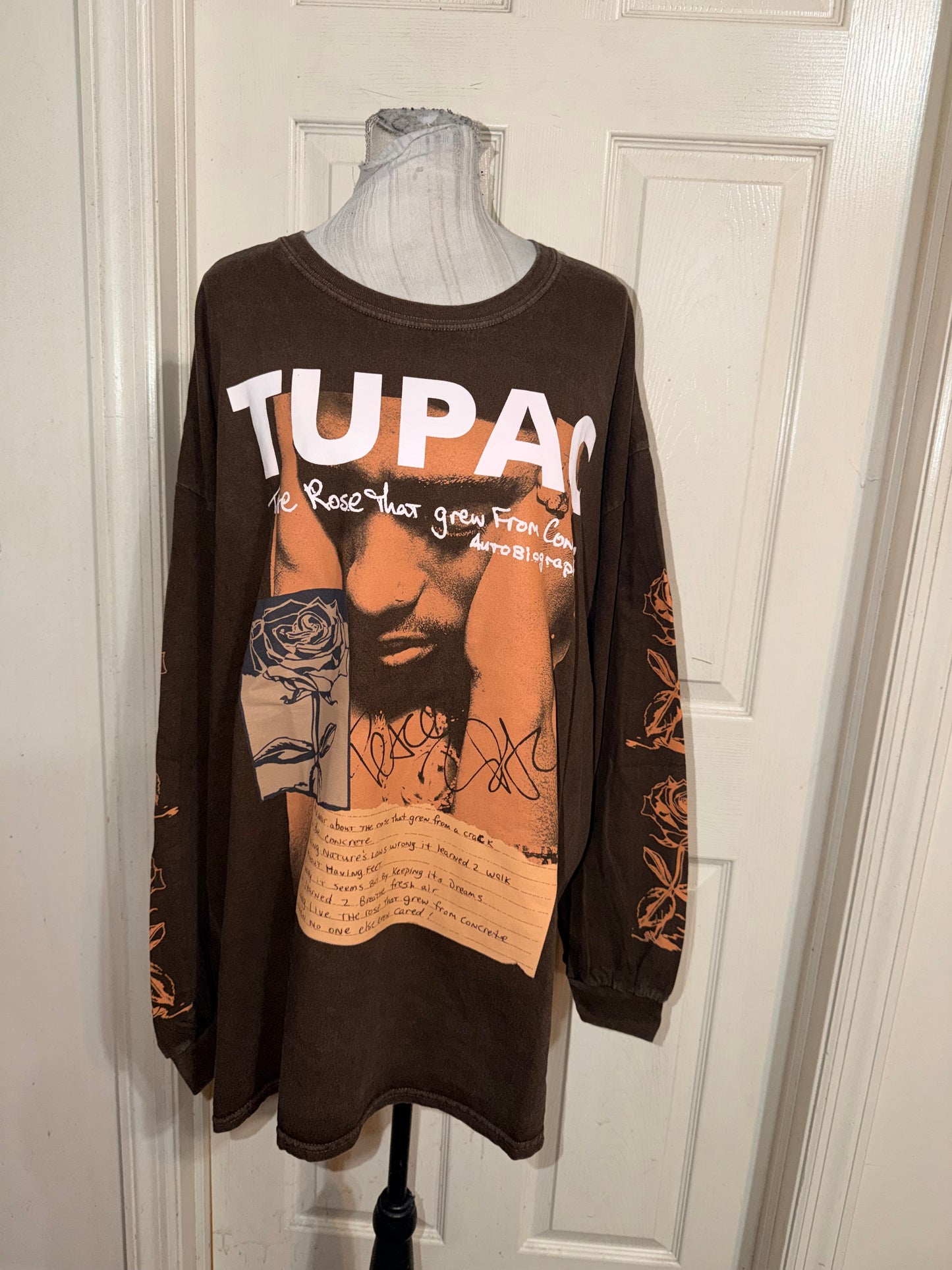 Tupac Oversized Distressed Long Sleeve Tee