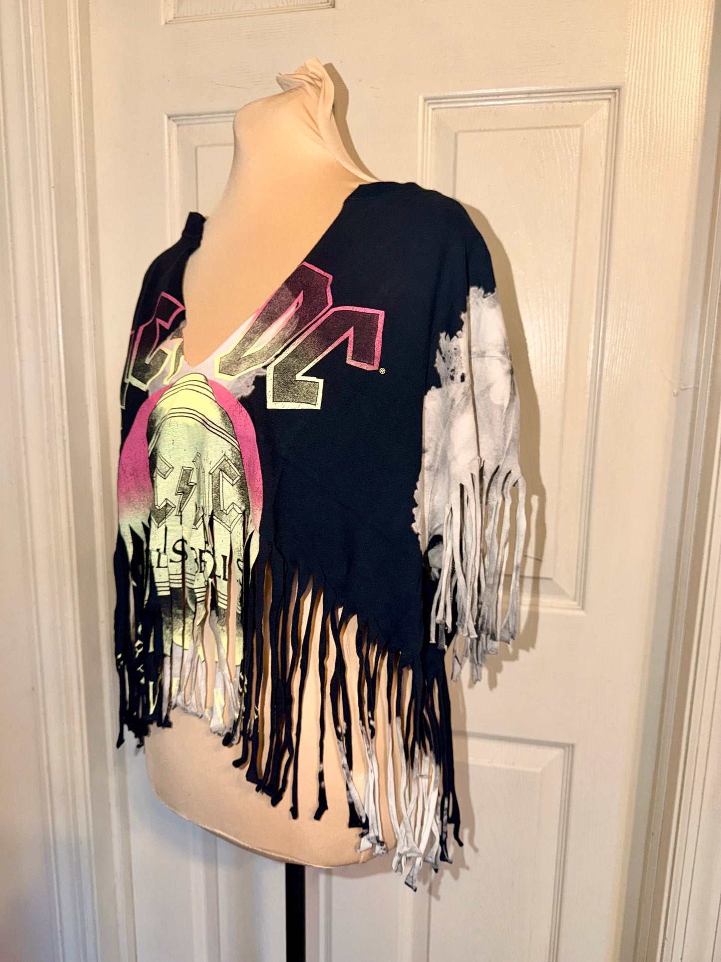 AC/DC Oversized Distressed Fringed Tee