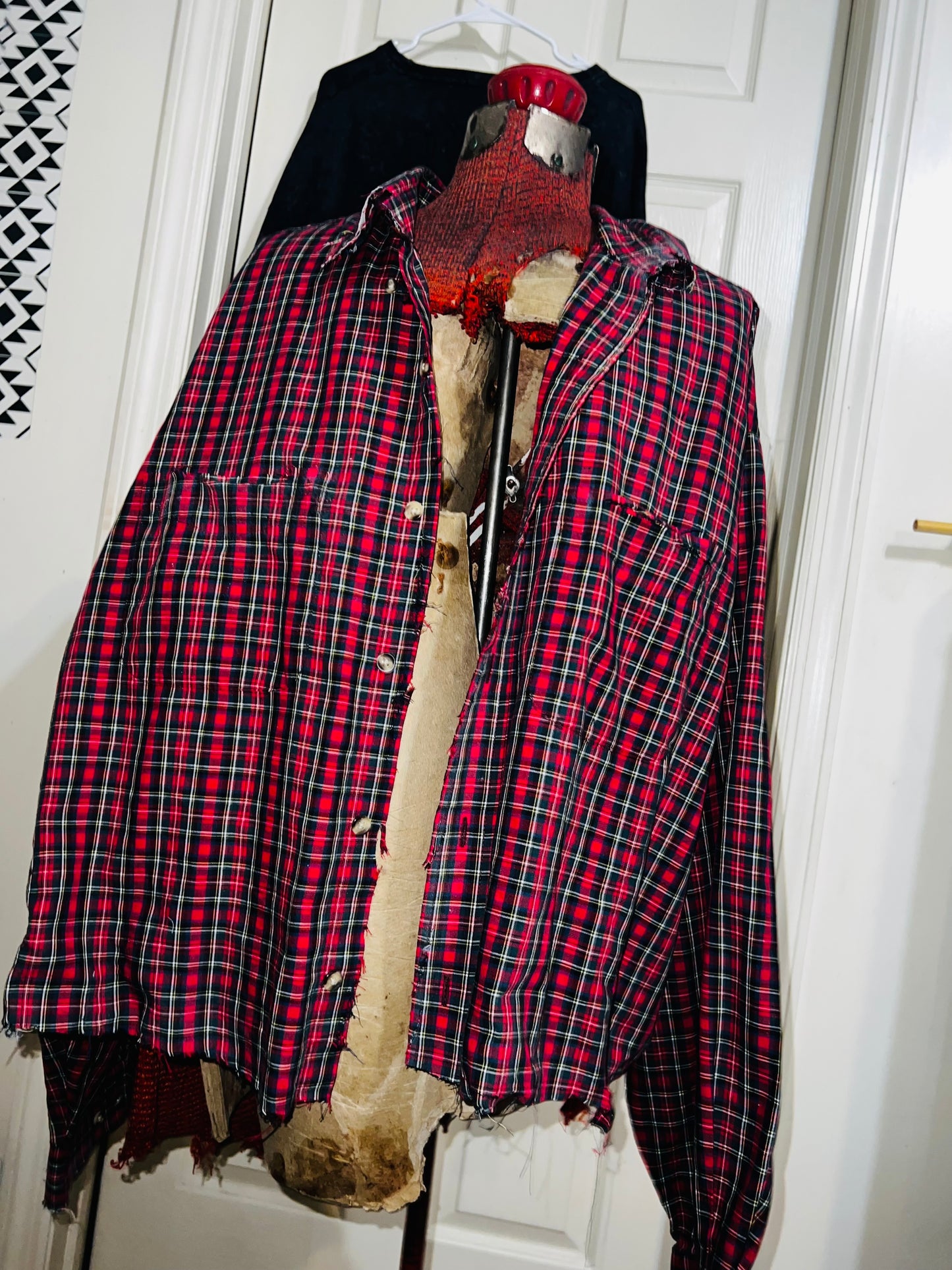 Red Flannel/Button Up W/ Guns n Roses Patch Distressed (bleach option)