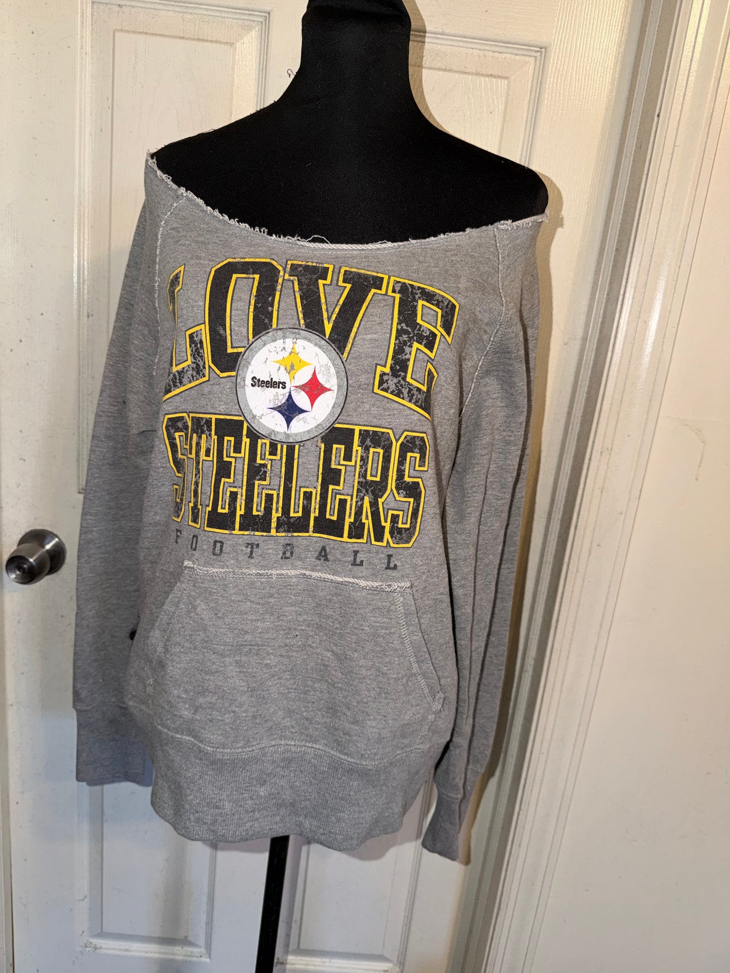 Pittsburgh Steelers Off The Shoulder Oversized Distressed Sweatshirt