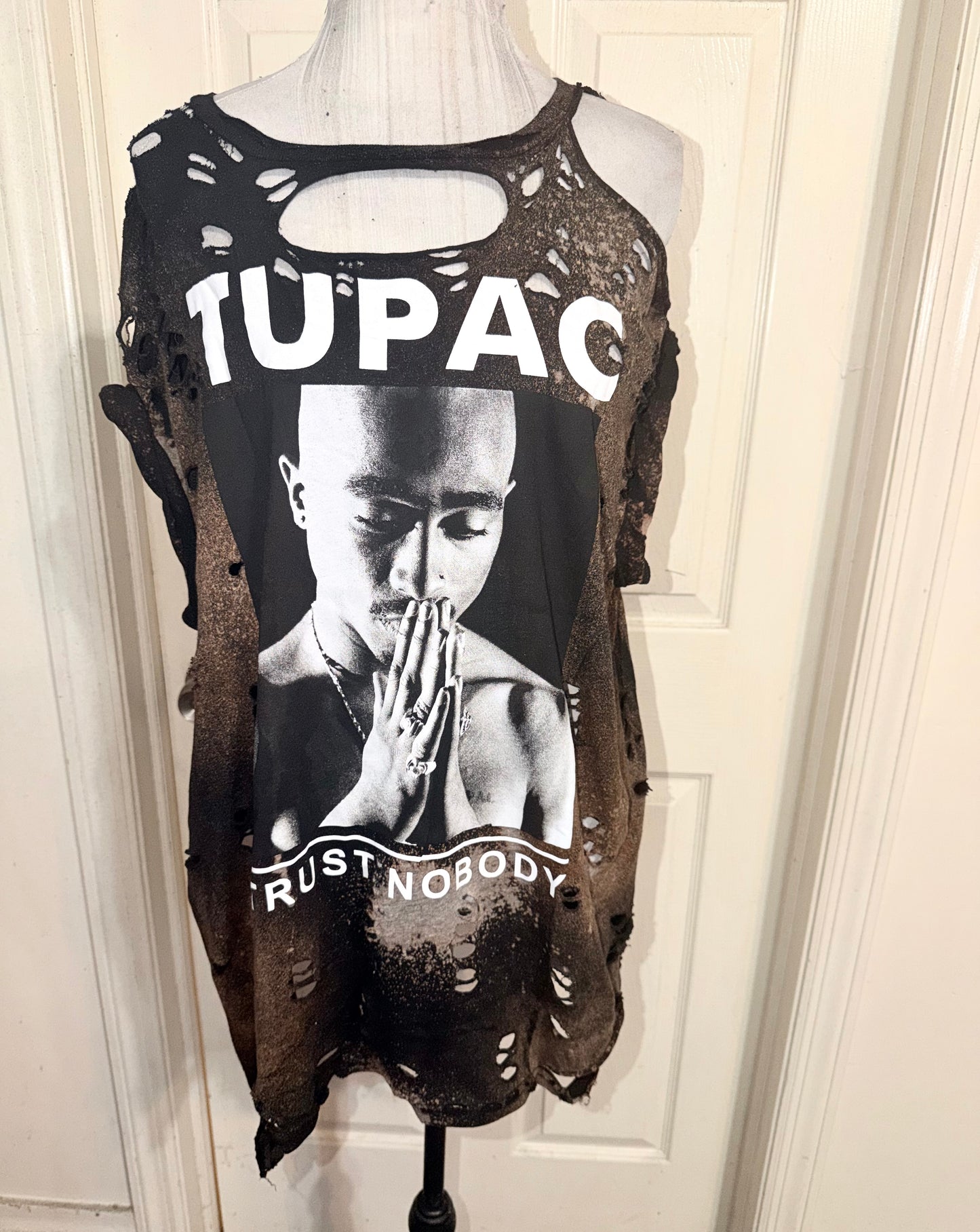 Tupac Bleached Oversized Distressed Tee