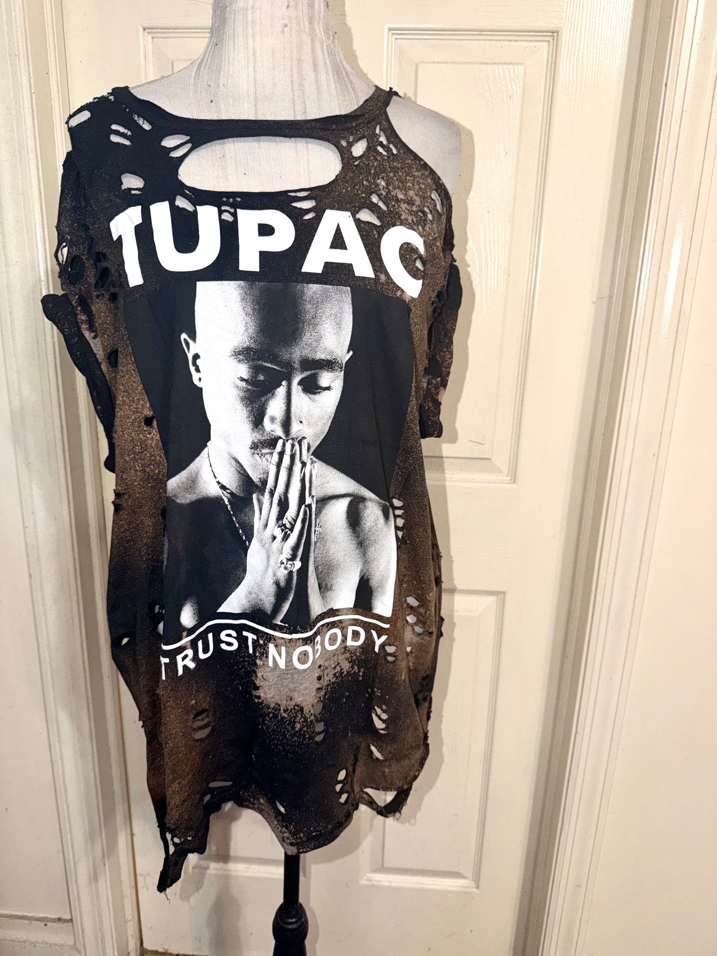 Tupac Bleached Oversized Distressed Tee