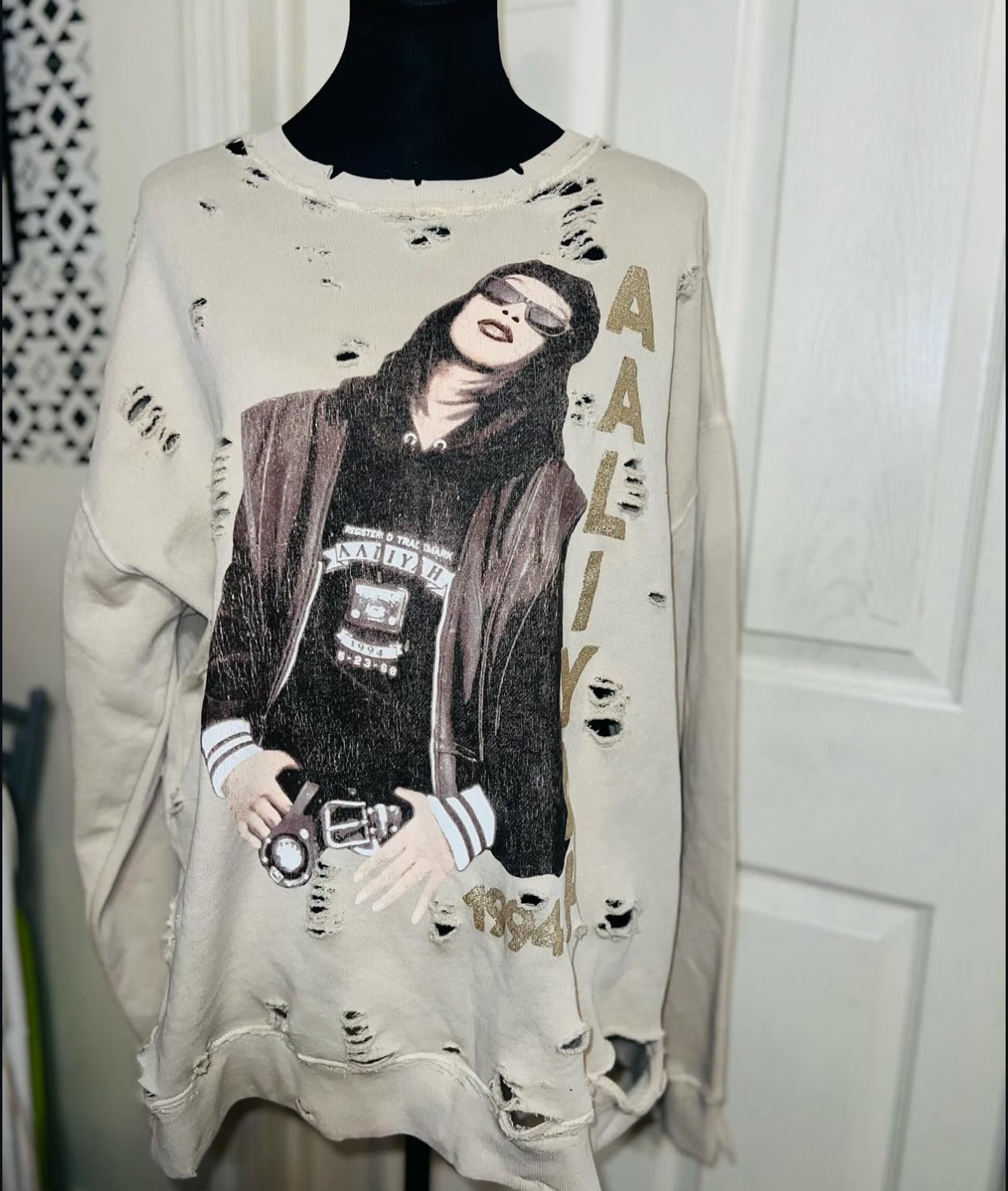 Aaliyah Oversized Distressed Sweatshirt