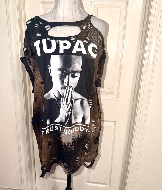 Tupac Bleached Oversized Distressed Tee