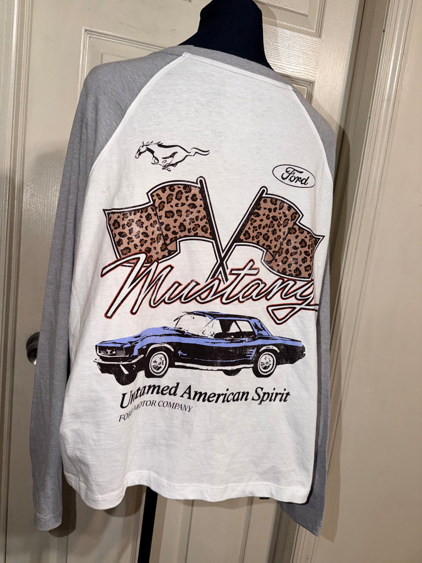Ford Mustang Double Sided Oversized Distressed Long Sleeve Tee