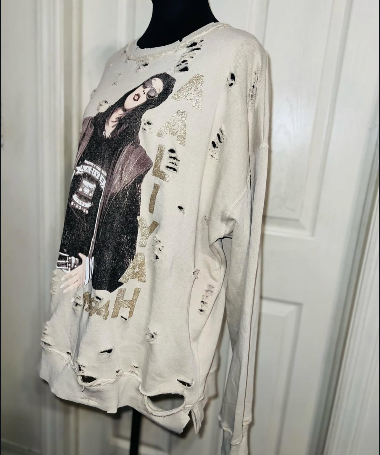 Aaliyah Oversized Distressed Sweatshirt