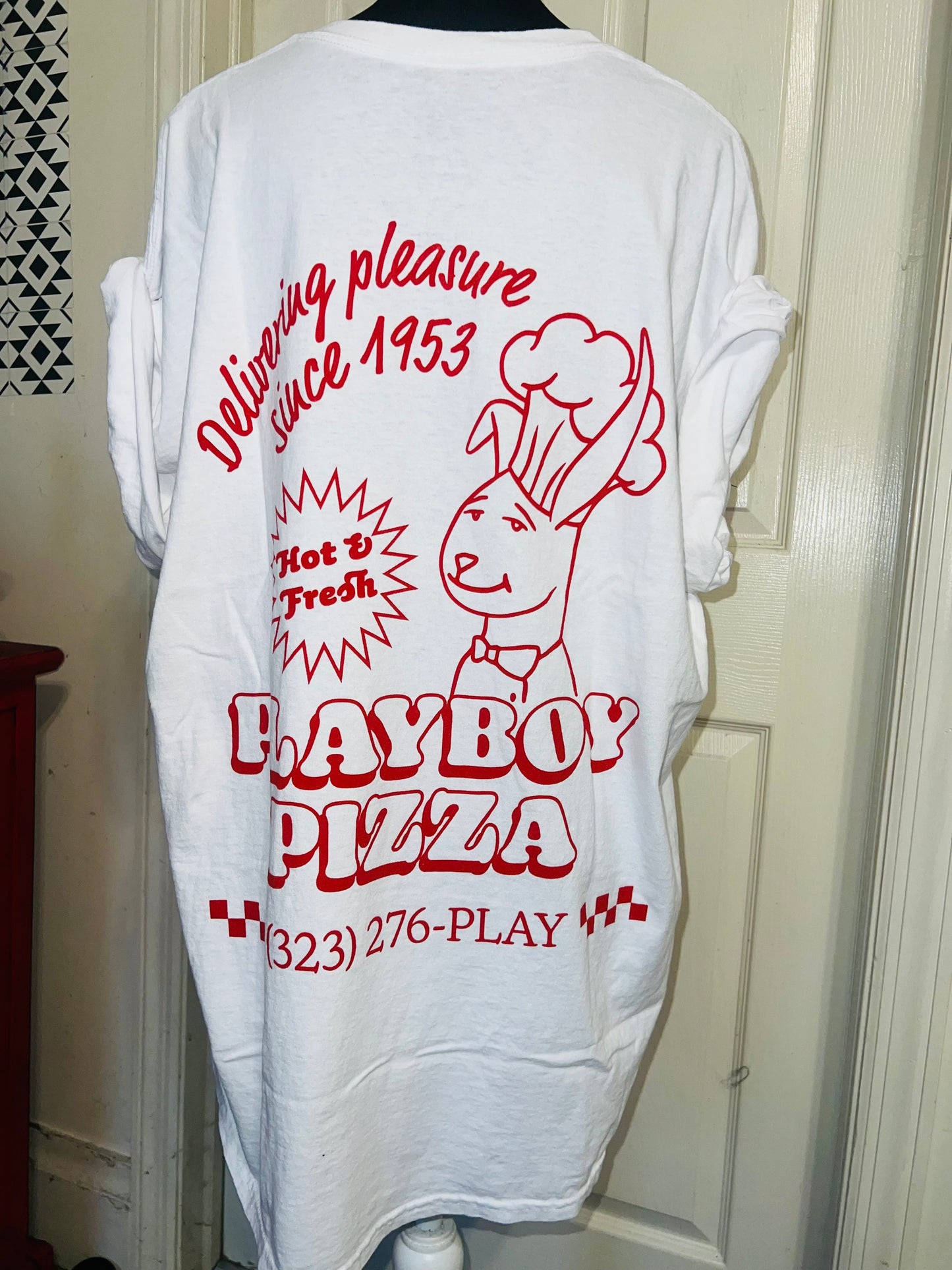 Playboy Pizza Double Sided Distressed Tee