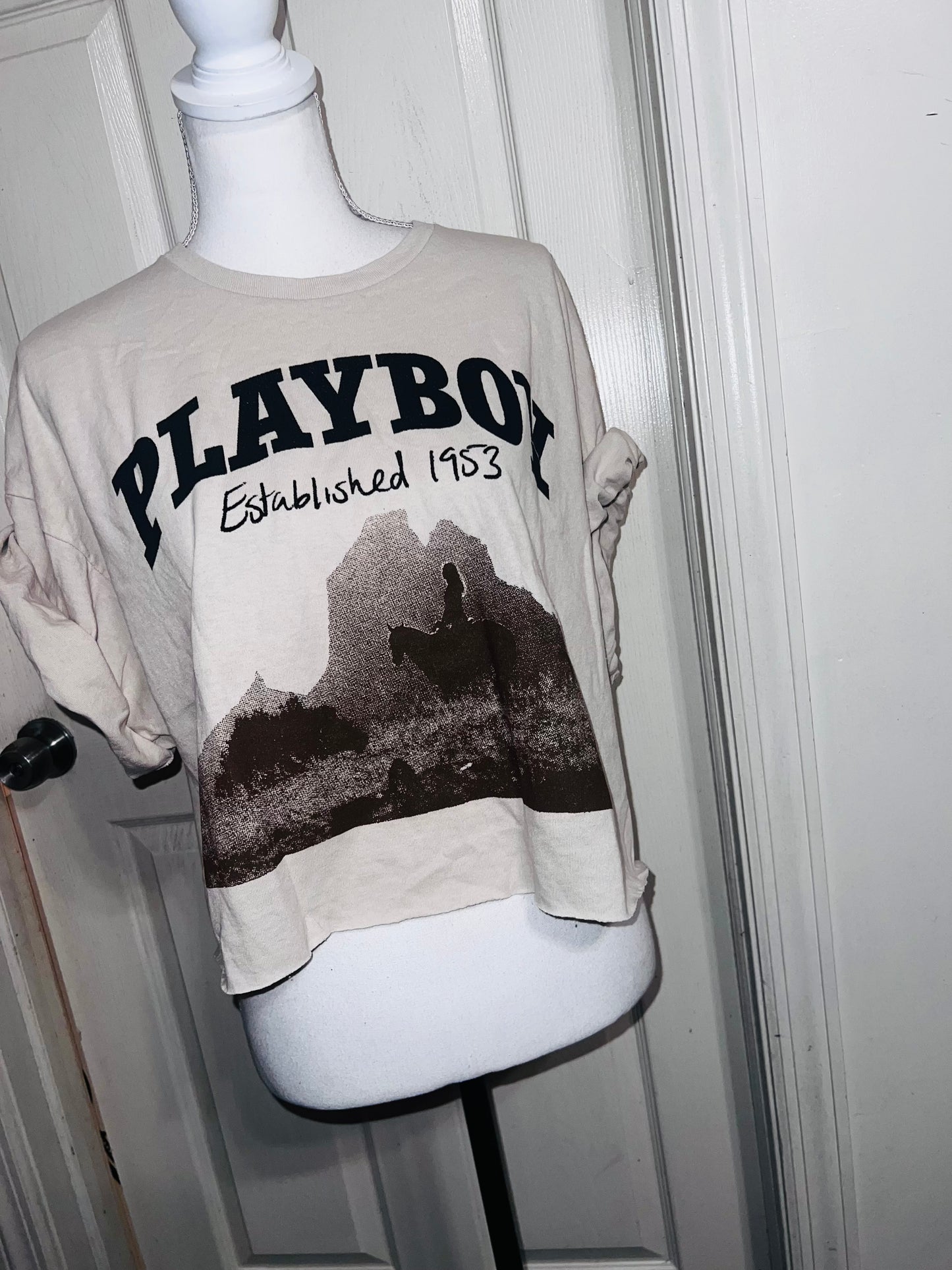 Playboy Oversized Distressed Cropped Tee