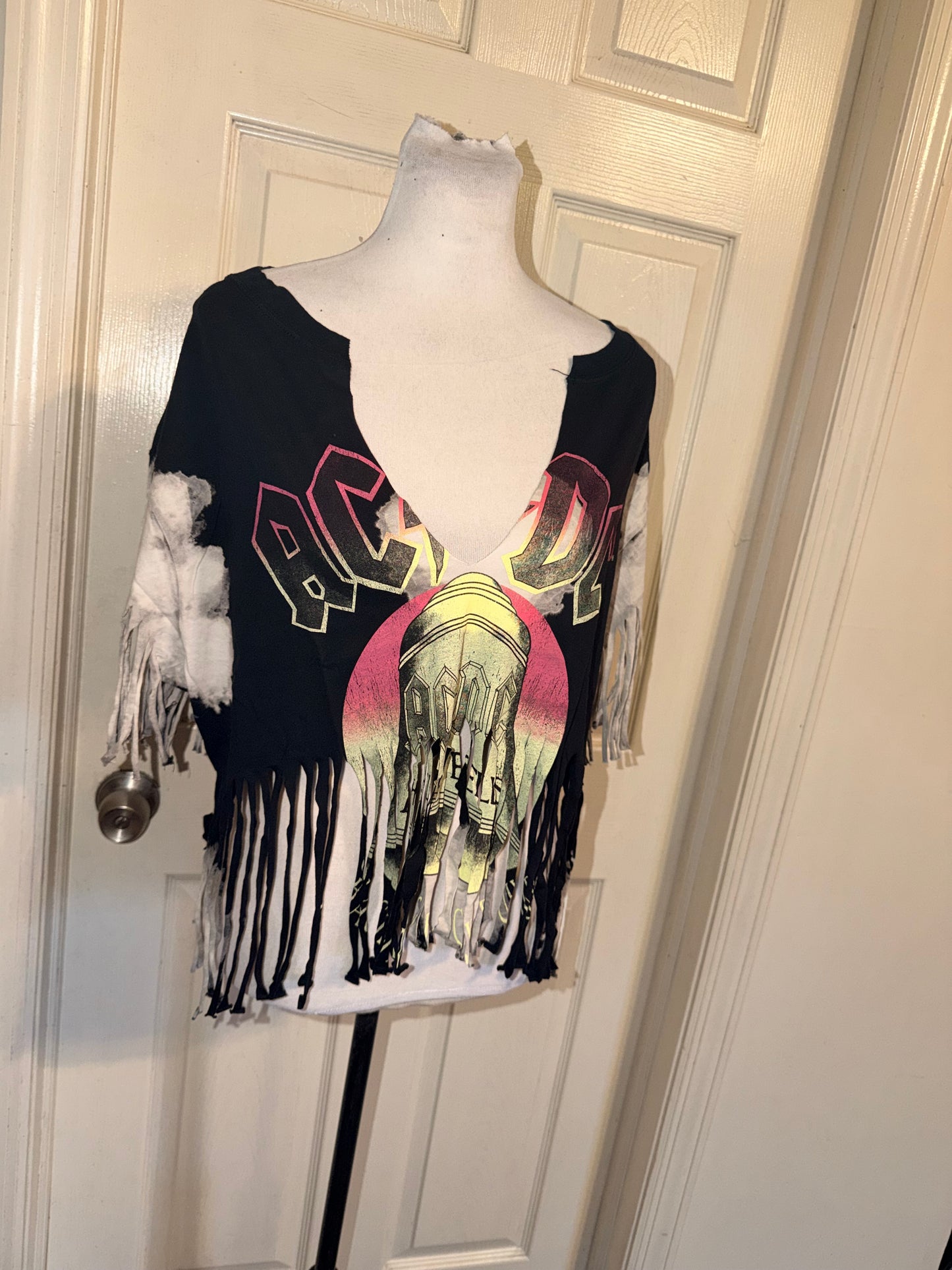 AC/DC Oversized Distressed Fringed Tee