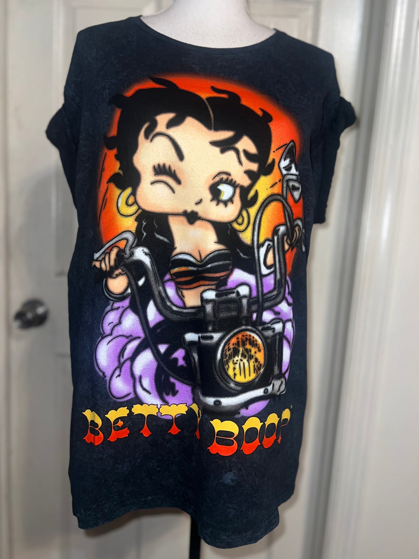 Betty Boop Motorcycle Oversized Distressed Tee